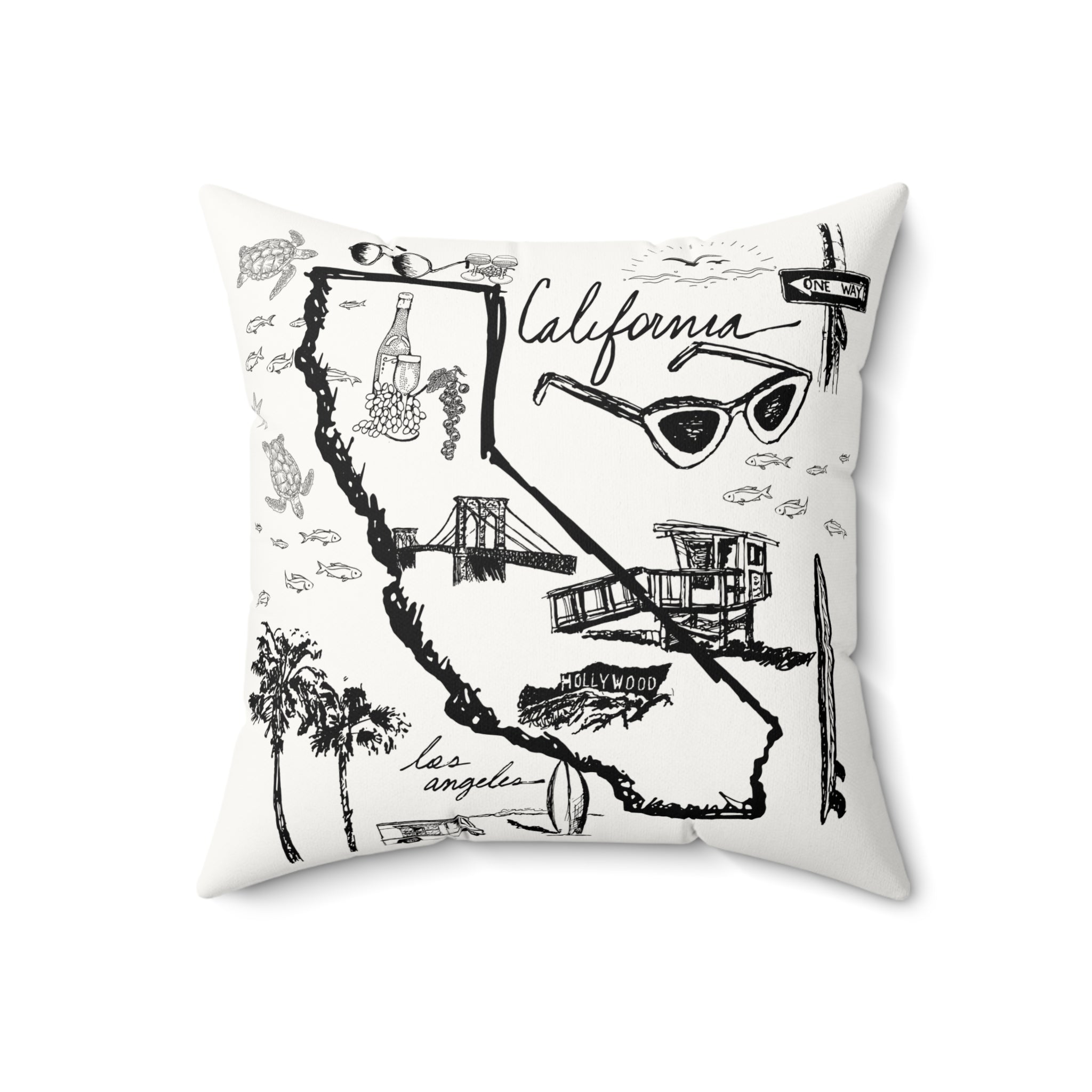 California Black and White Map - Faux Suede Square Pillow