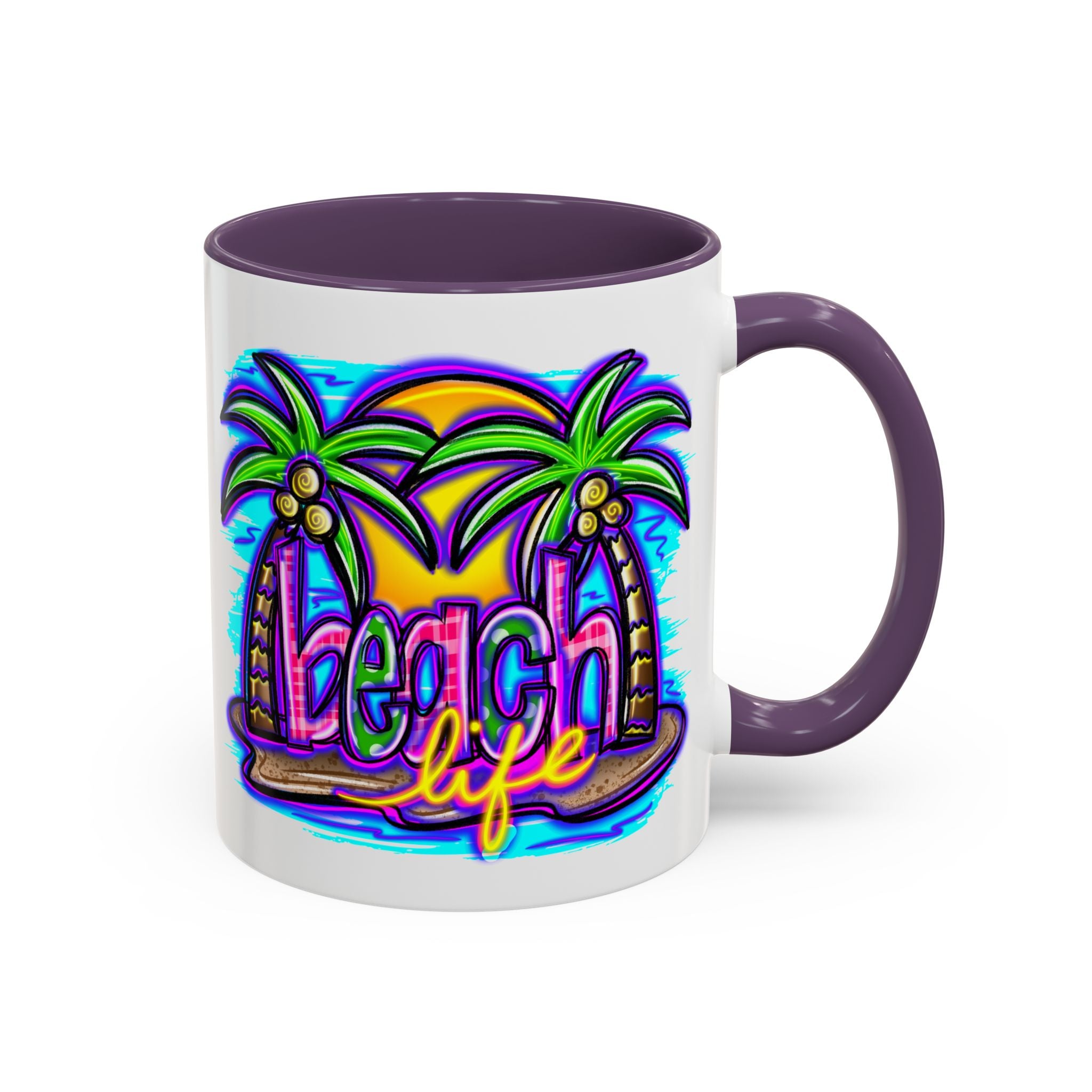 Beach Life Coffee Mug — Tropical Palm Sunset Accent Mug (11/15oz)