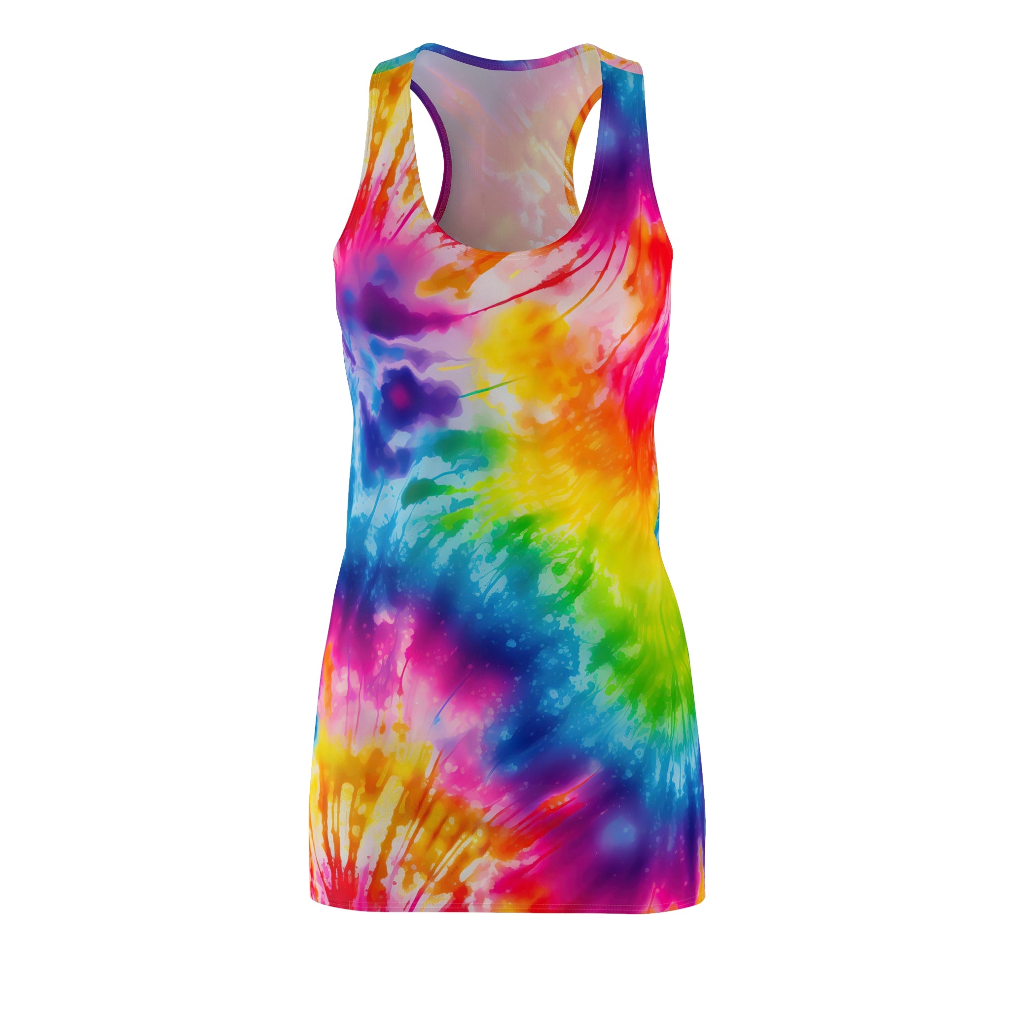 Tie-Dye Racerback Dress — Vibrant Rainbow All-Over Print