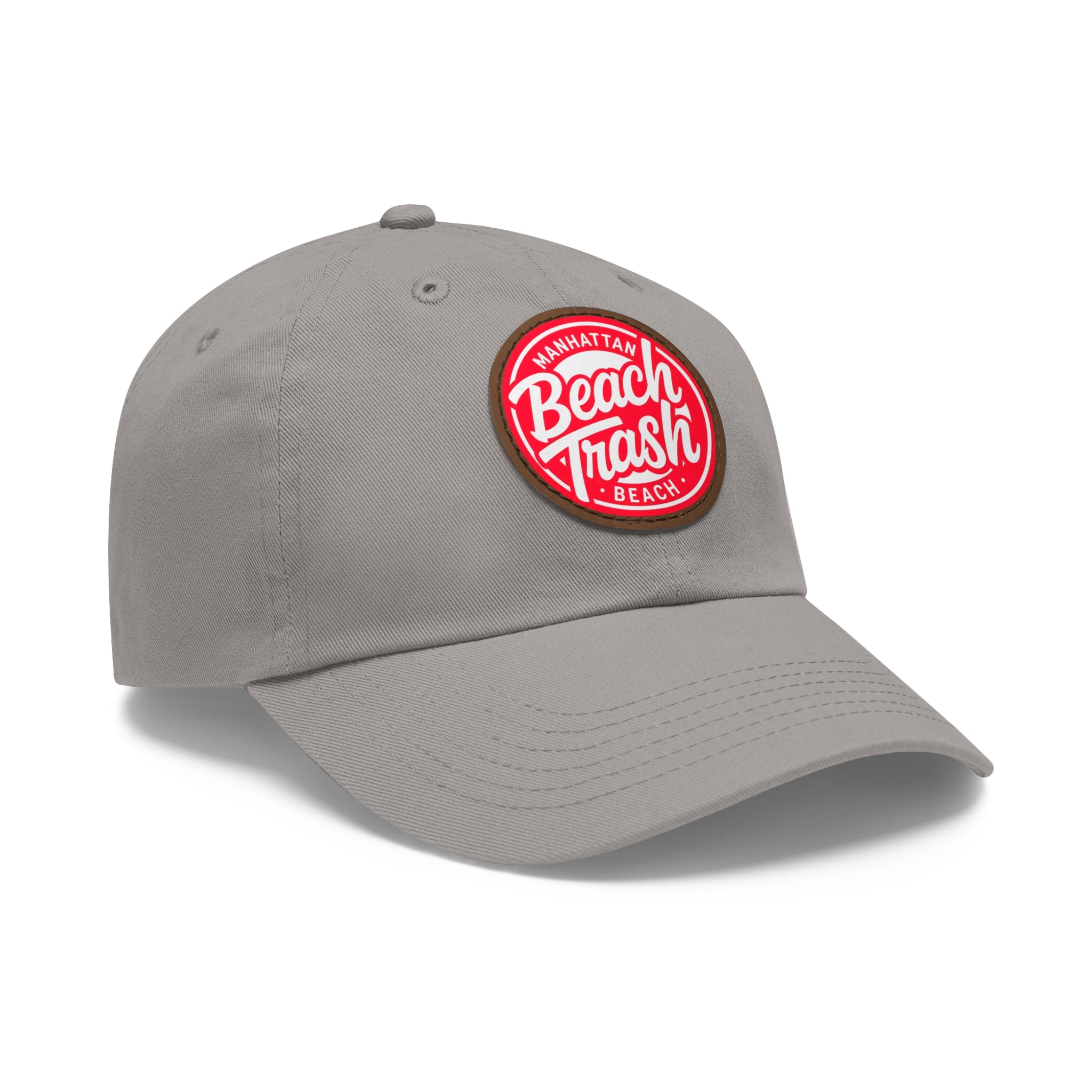 Proud to be Called Beach Trash Manhattan Beach  Leather Patch Dad Hat — Vintage Manhattan Beach Logo