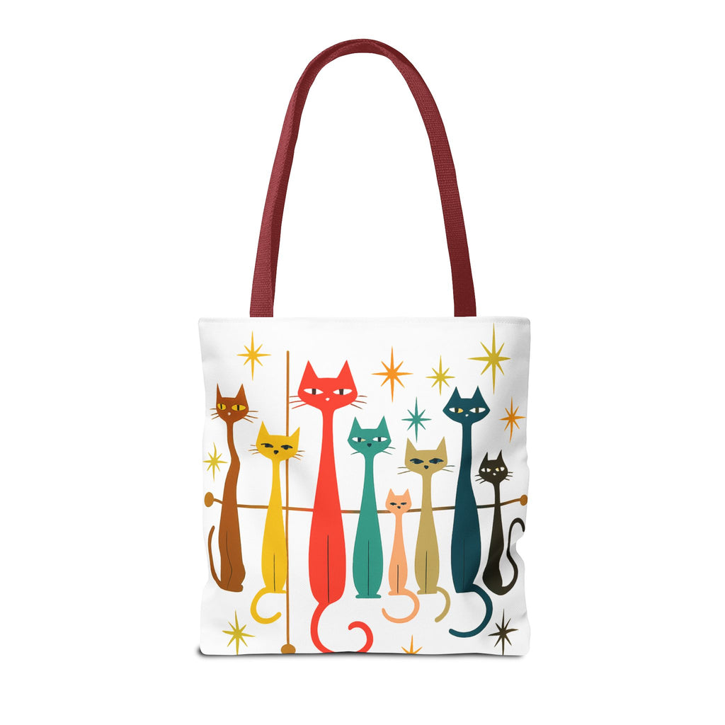 Retro Long Cats Tote Bag | Colorful Mid-Century Cat Pattern