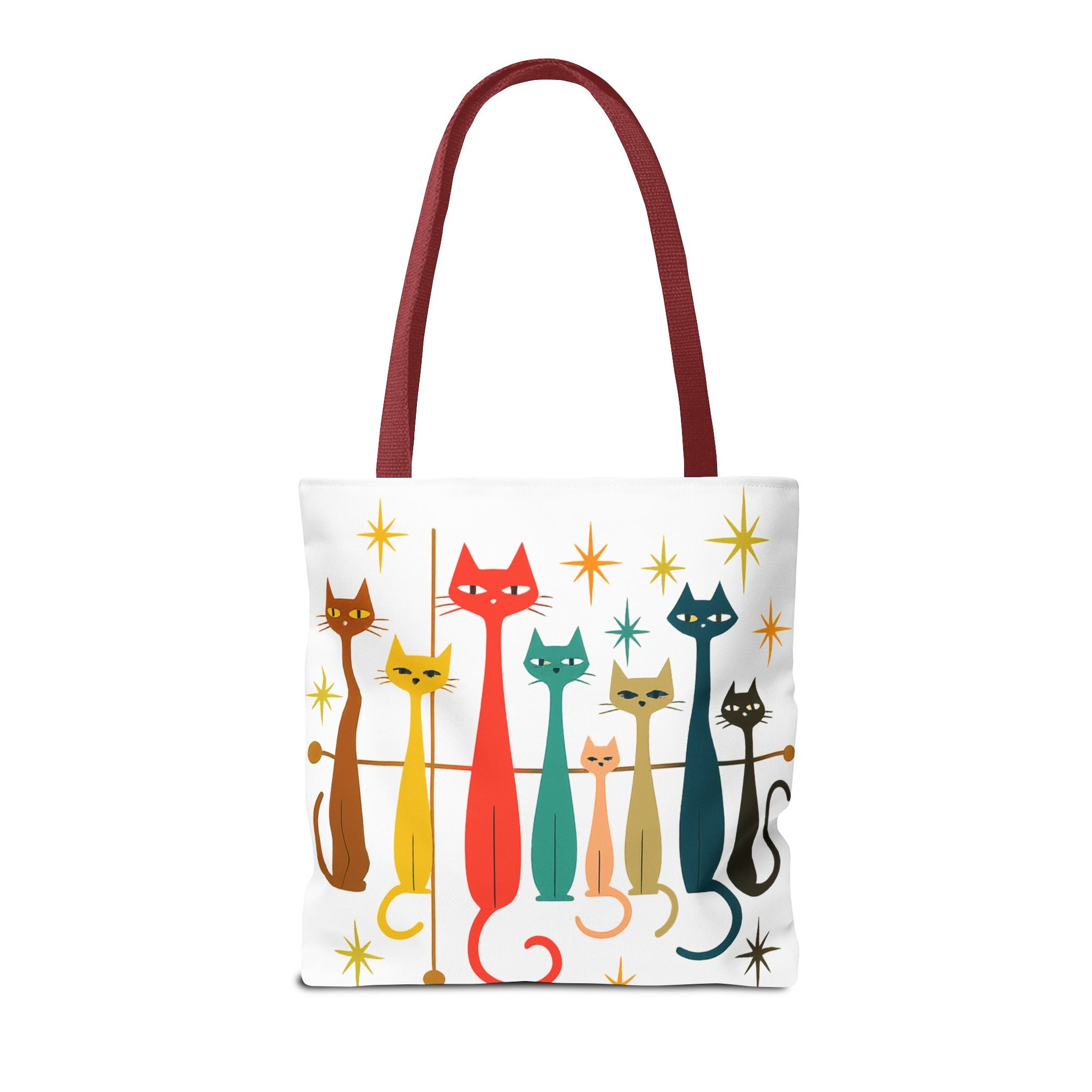 Retro Long Cats Tote Bag | Colorful Mid-Century Cat Pattern