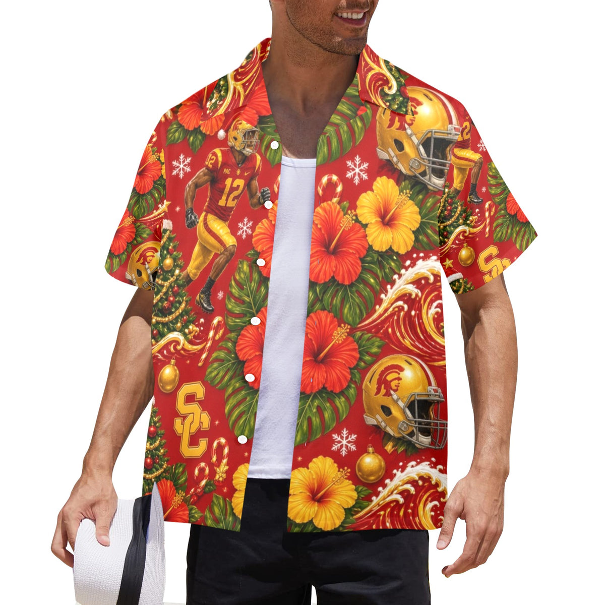 USC Christmas Men's All Over Print Hawaiian Shirt Made In USA Ships to USA Only