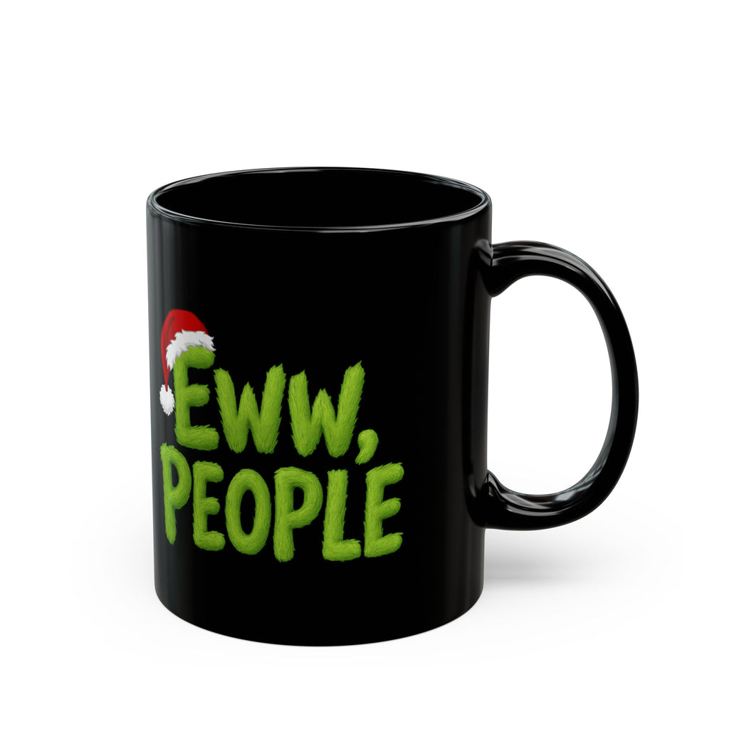 Eww People Mug | Black Ceramic Coffee Cup with Santa Hat Holiday Design