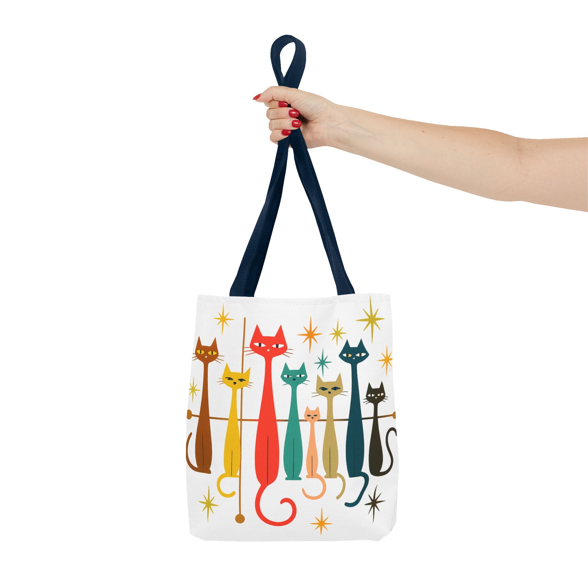 Retro Long Cats Tote Bag | Colorful Mid-Century Cat Pattern