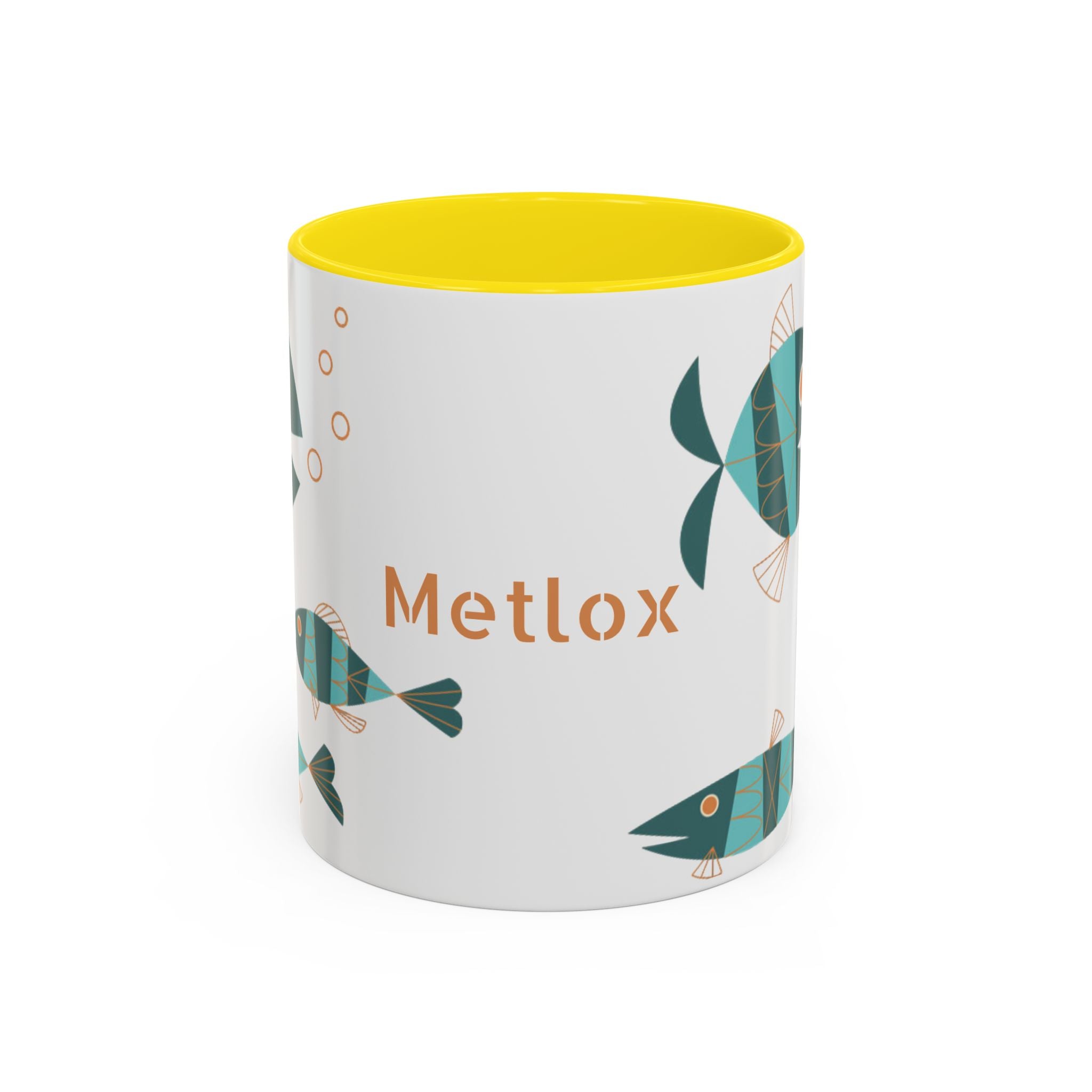 Metlox Pottery Teal Geometric Fish Mug | Accent Coffee Mug