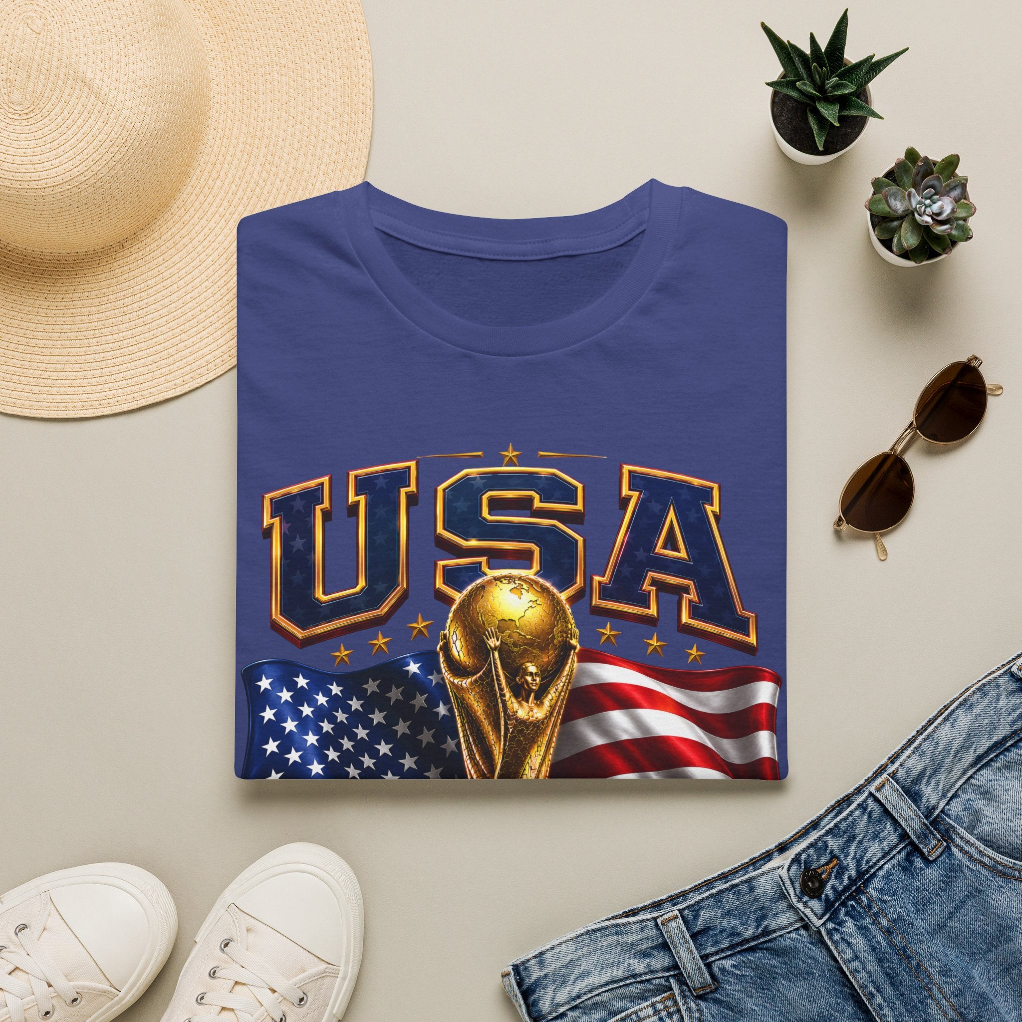 USA World Cup 2026 Soccer T-Shirt – American Flag & Trophy Design
