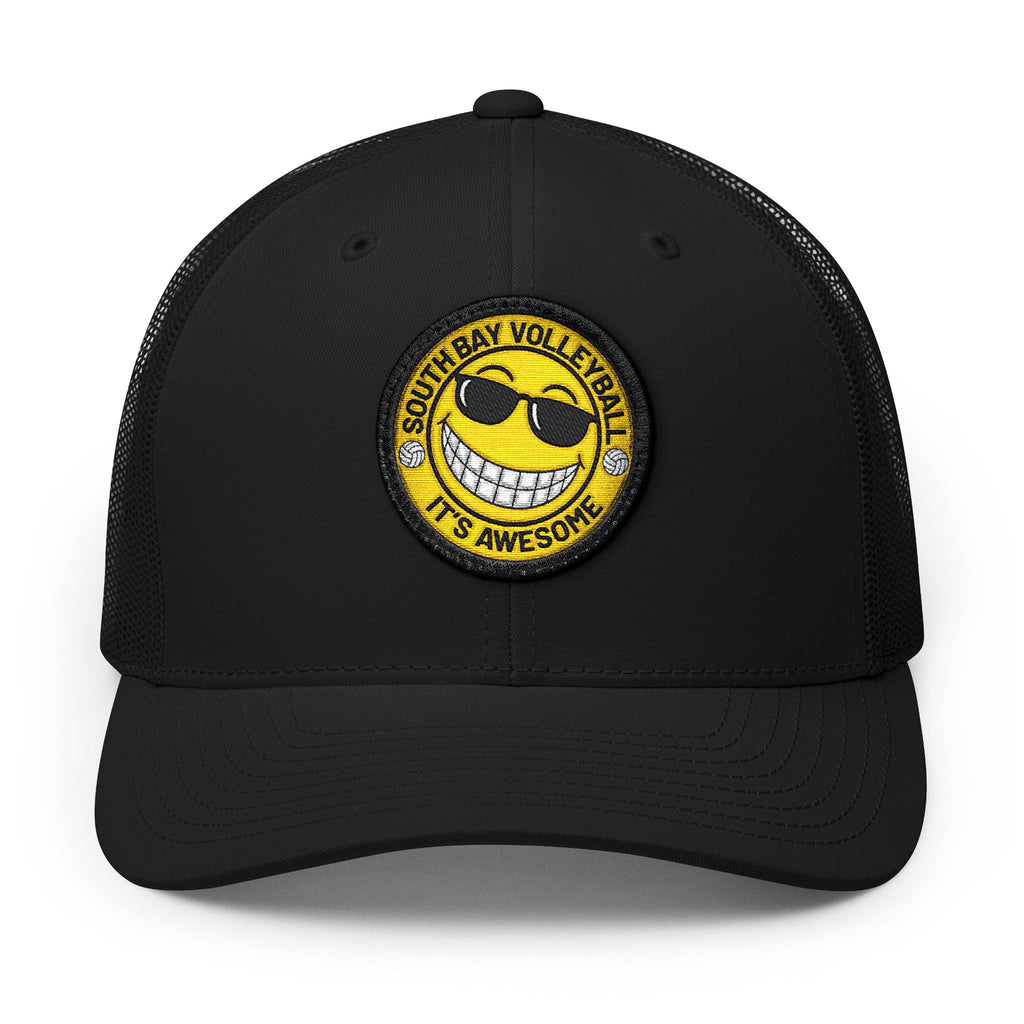 Embroidered Smiley Patch Trucker Hat — 'Smile, It's Awesome' Snapback