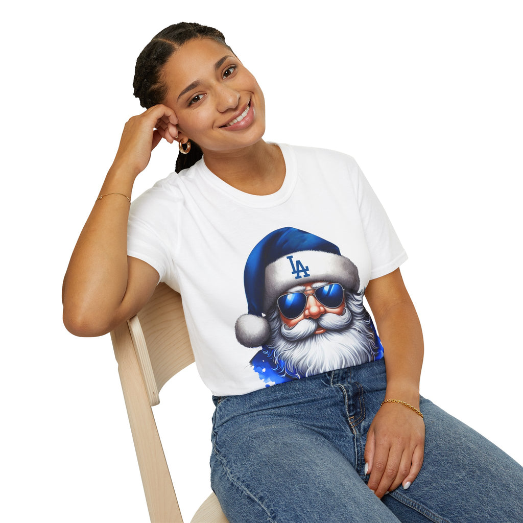 LA Dodgers Blue Santa T-Shirt — Cool Sunglasses Holiday Tee