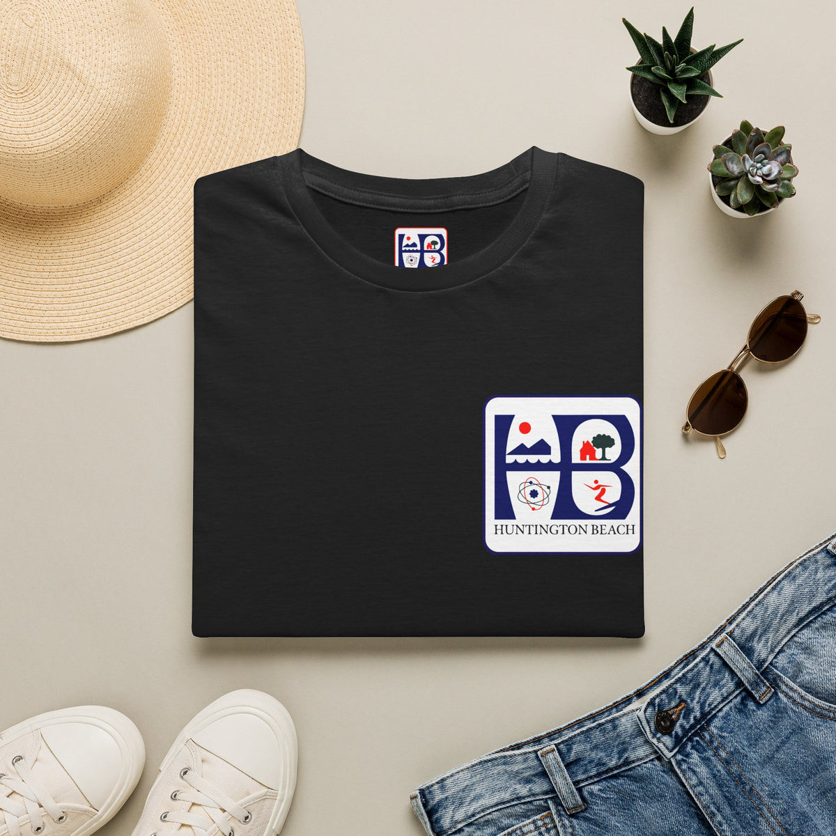 Huntington Beach Retro Logo T-Shirt — HB Surf & Sunset Tee (printed 3 side)