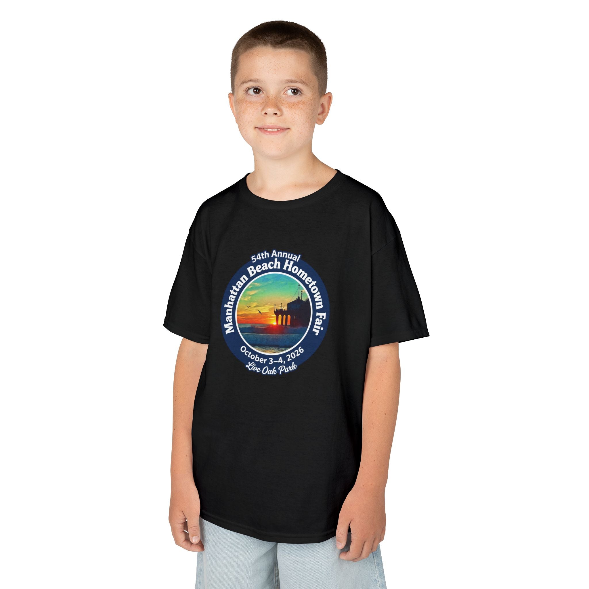 Kids Tee — Manhattan Beach Hometown Fair 2026 Sunset Logo
