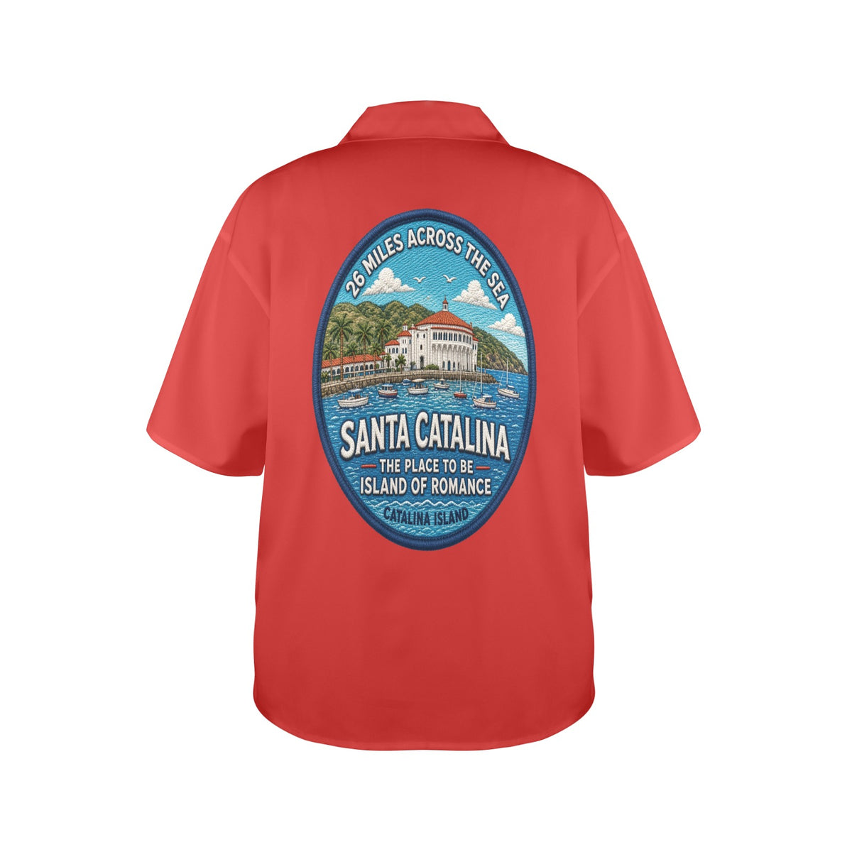 Santa Catalina the Island of Romance 26 Miles Across the Sea Women's All Over Print Hawaiian Shirt （Made in USA Ships to USA Only）