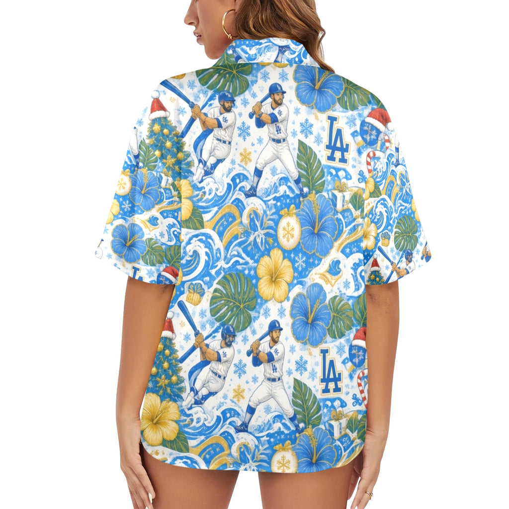 Los Angeles Dodgers Women's All Over Print Hawaiian Shirt （Made in USA Ships to USA Only）