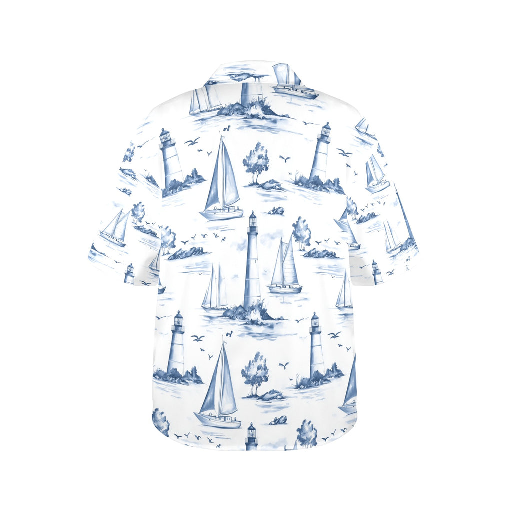 Sailing Away Nautical Women's All Over Print Hawaiian Shirt Made in USA