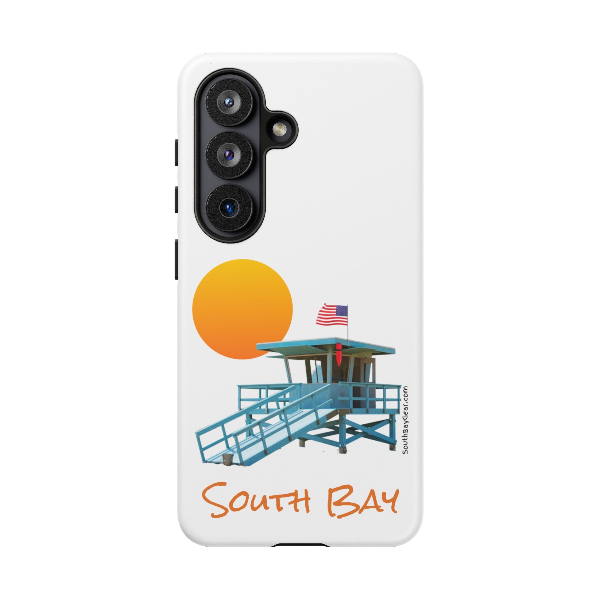South Bay Lifeguard Stand with American Flag Tough Phone Cases