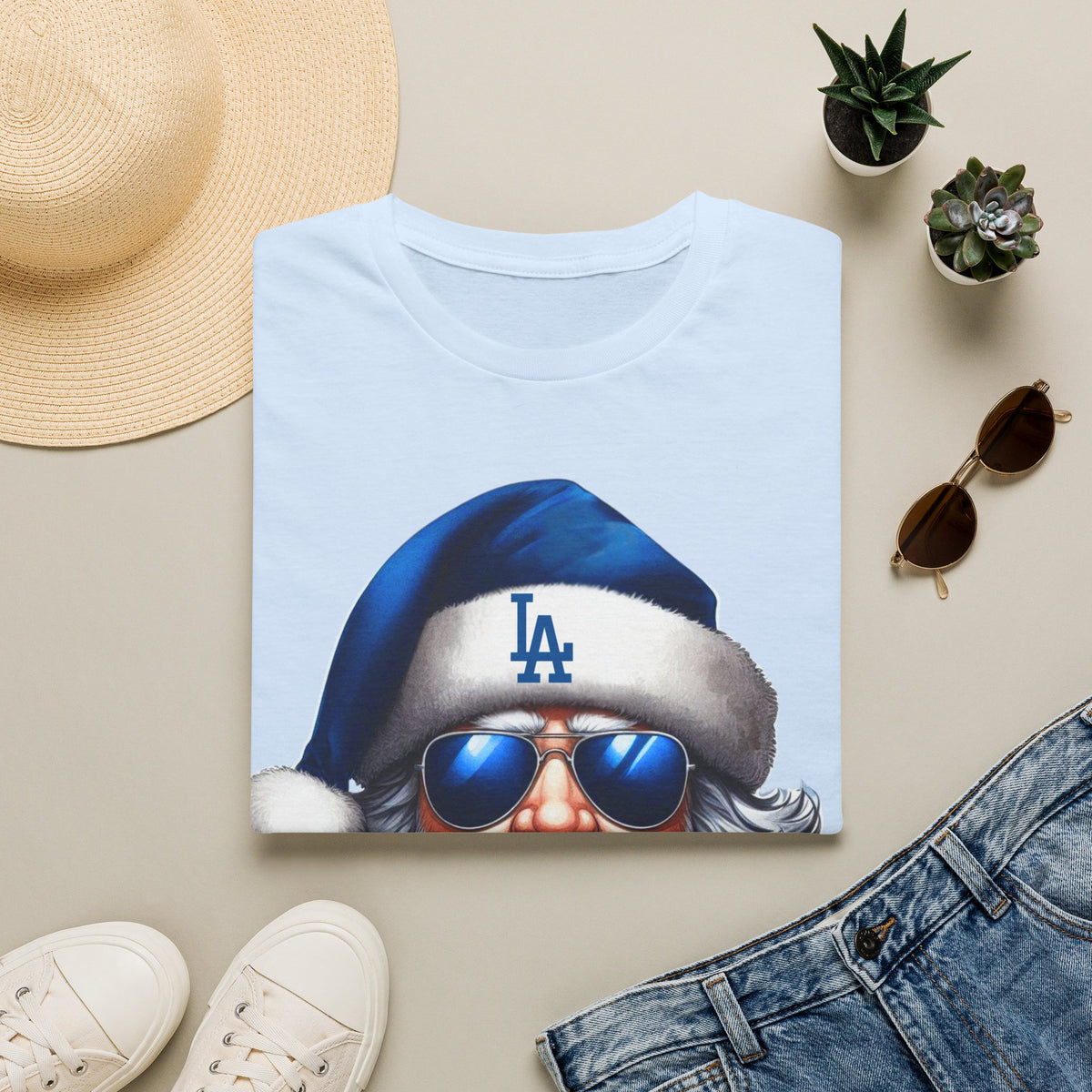 LA Dodgers Blue Santa T-Shirt — Cool Sunglasses Holiday Tee