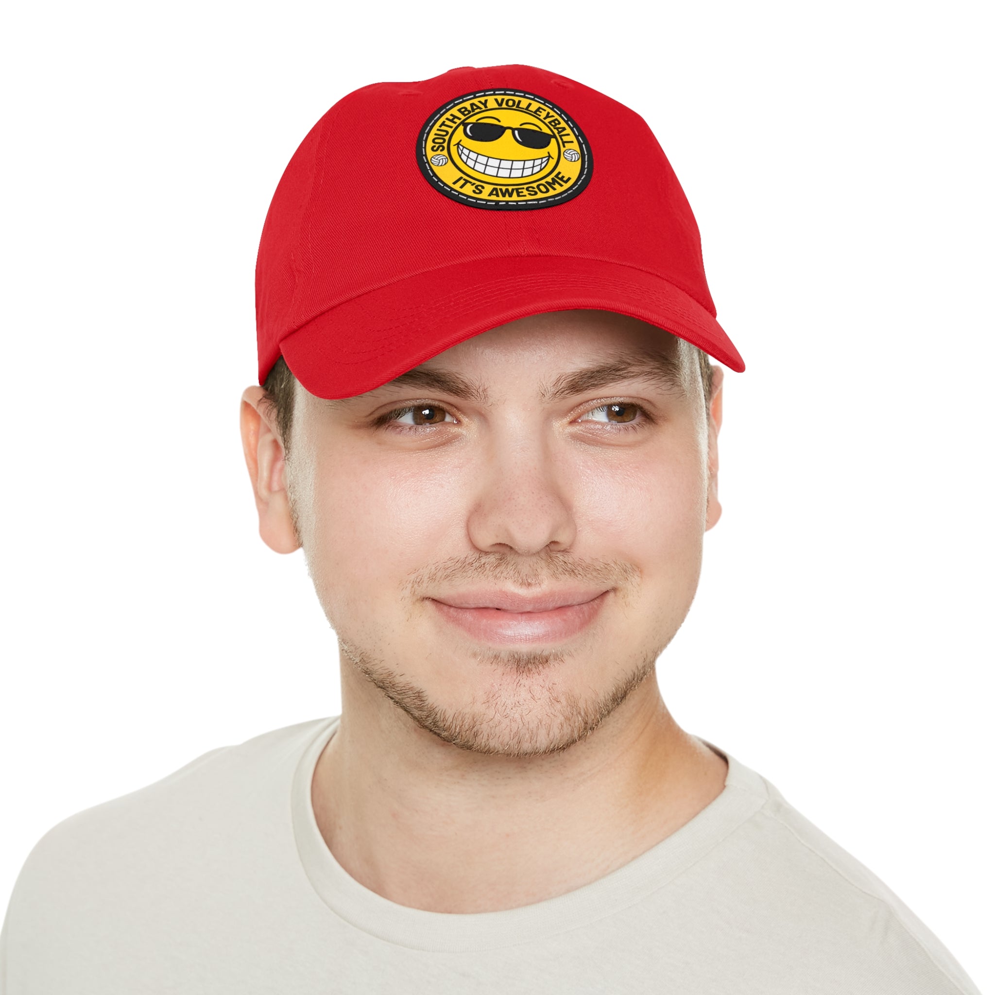 Volleyball Smiley Mom and Dad Hat — "South Bay Volleyball: It’s Awesome" Leather Patch