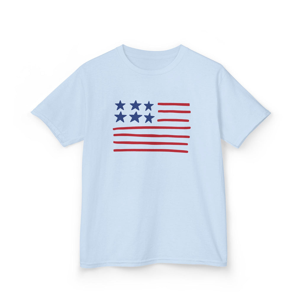 Stars and Stripes  Kids American Flag T-Shirt — Red & Blue Stars Stripe Patriotic Tee