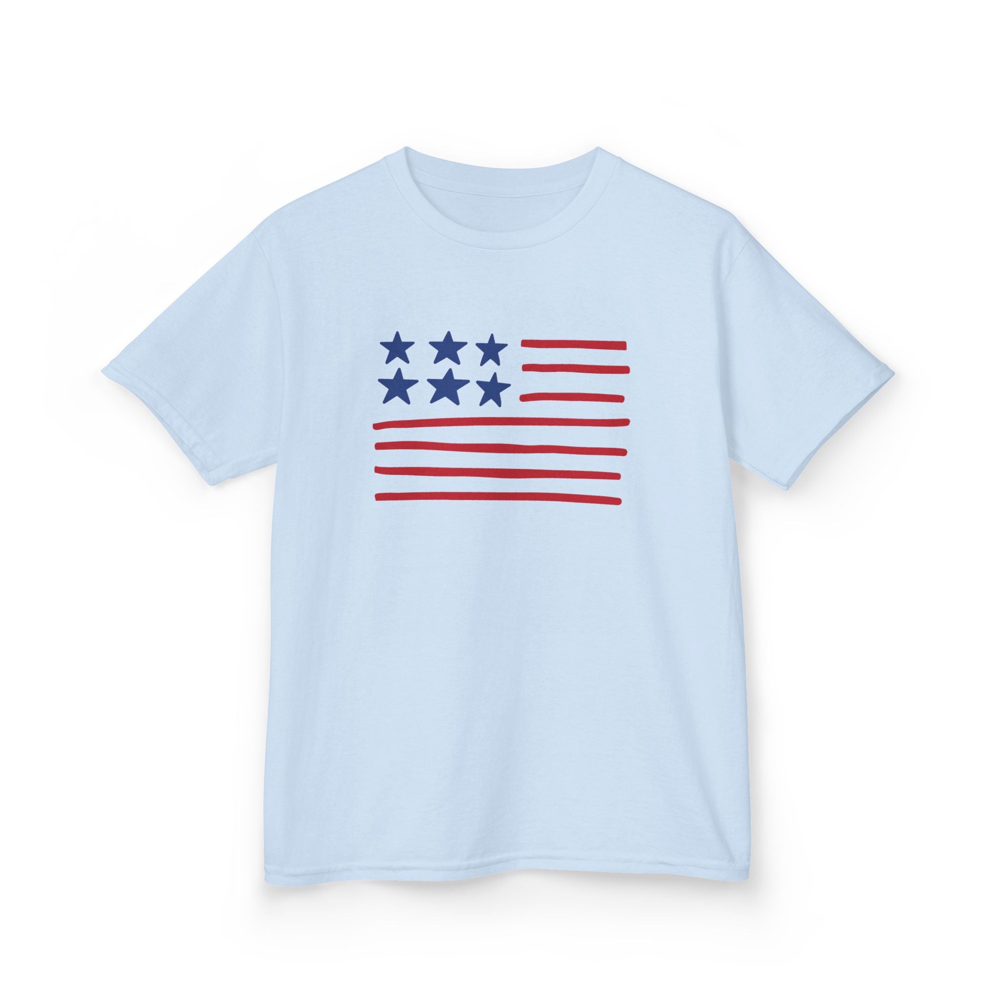 Stars and Stripes  Kids American Flag T-Shirt — Red & Blue Stars Stripe Patriotic Tee