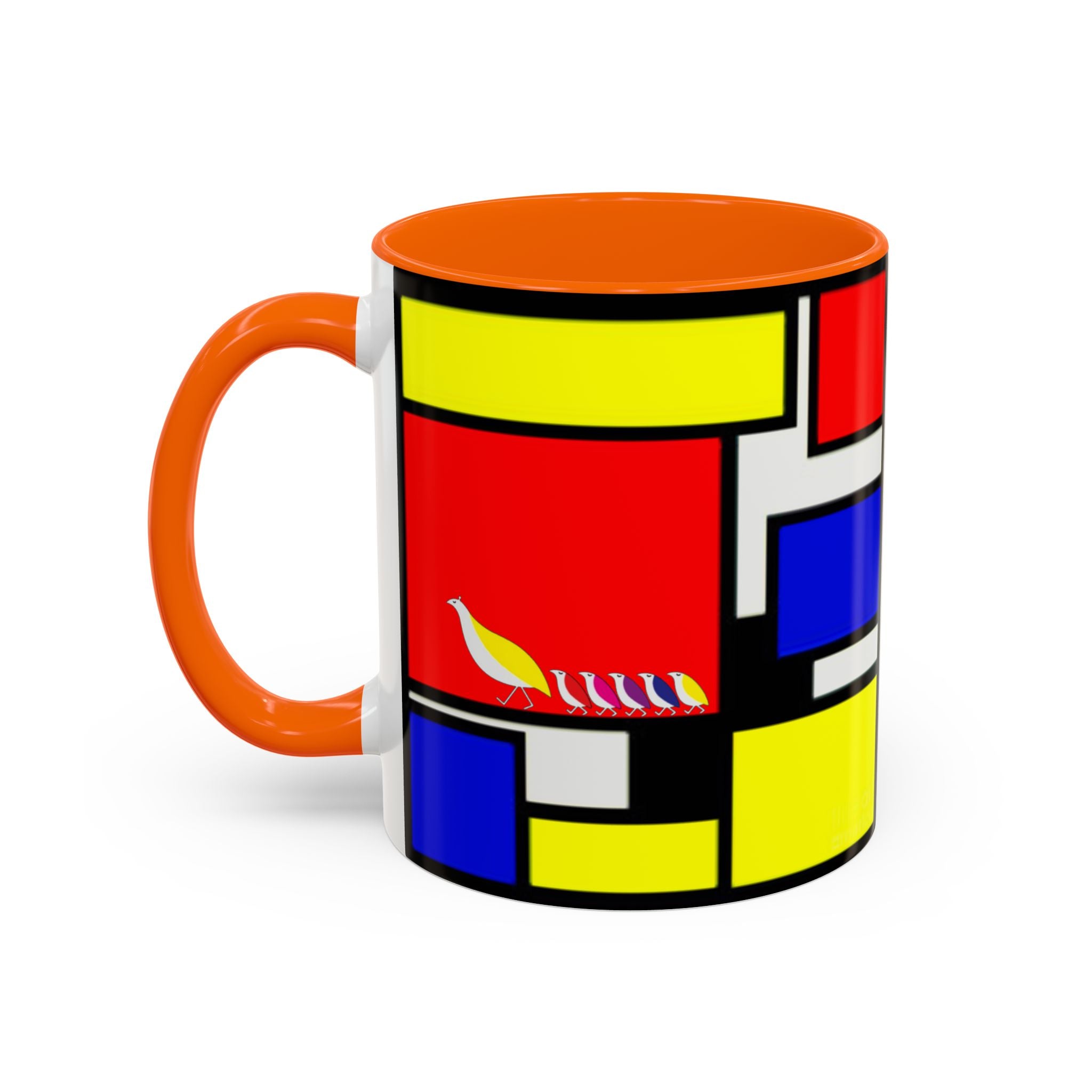 IKIYK School Bus Mondrian Style Geometric Pattern Mug | Accent Coffee Mug 11oz 15oz 1970s