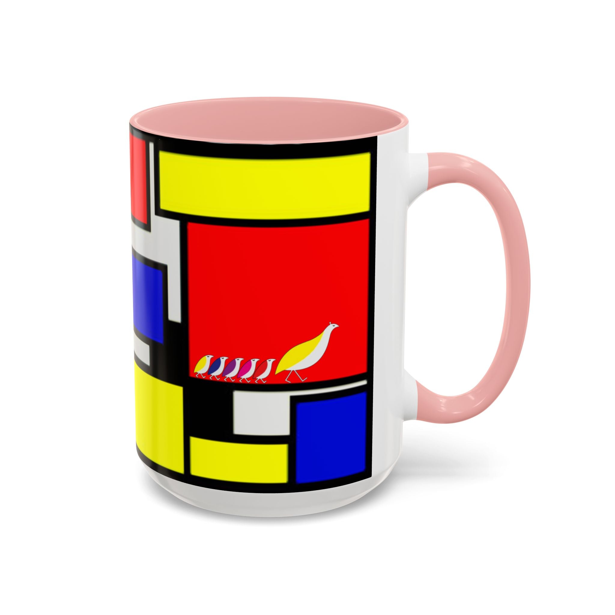 IKIYK School Bus Mondrian Style Geometric Pattern Mug | Accent Coffee Mug 11oz 15oz 1970s
