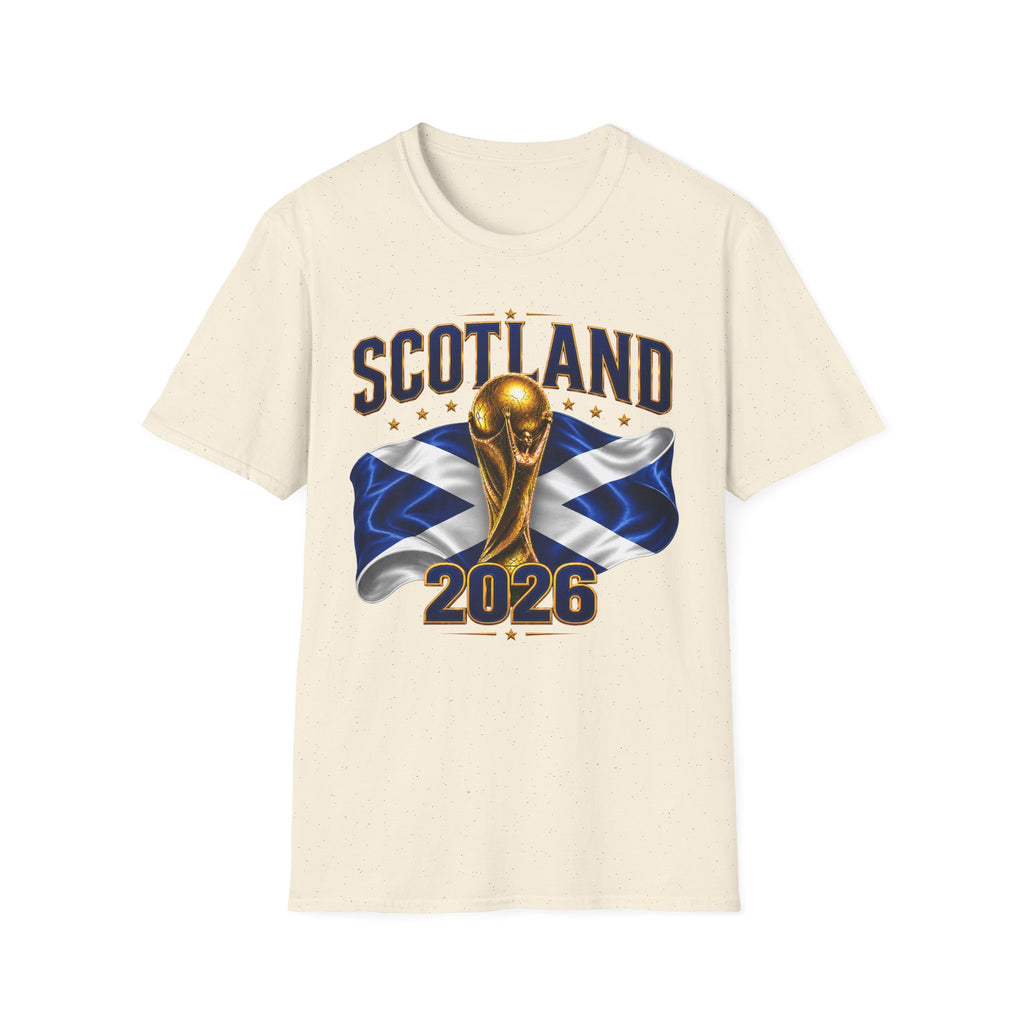 Scotland 2026 World Cup Soccer T-Shirt — Scottish Flag & Trophy Football Tee