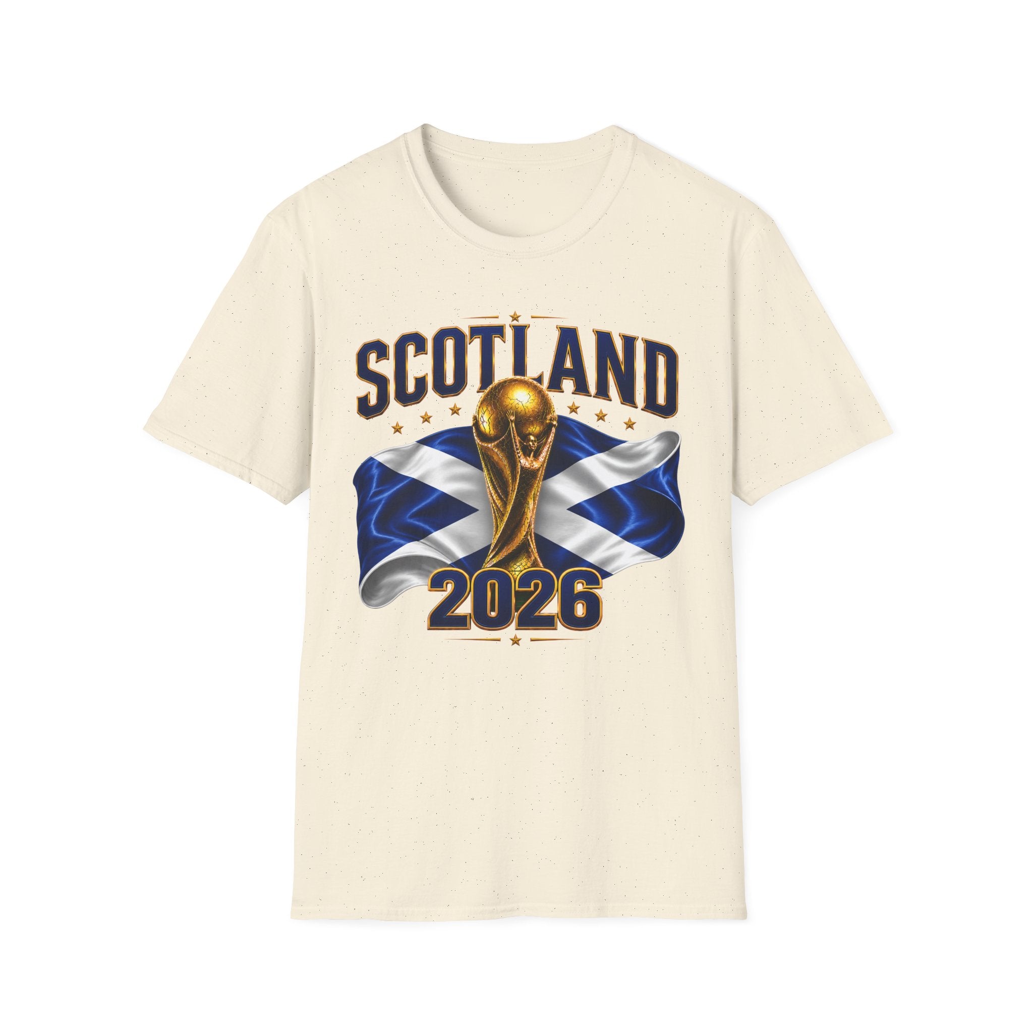 Scotland 2026 World Cup Soccer T-Shirt — Scottish Flag & Trophy Football Tee