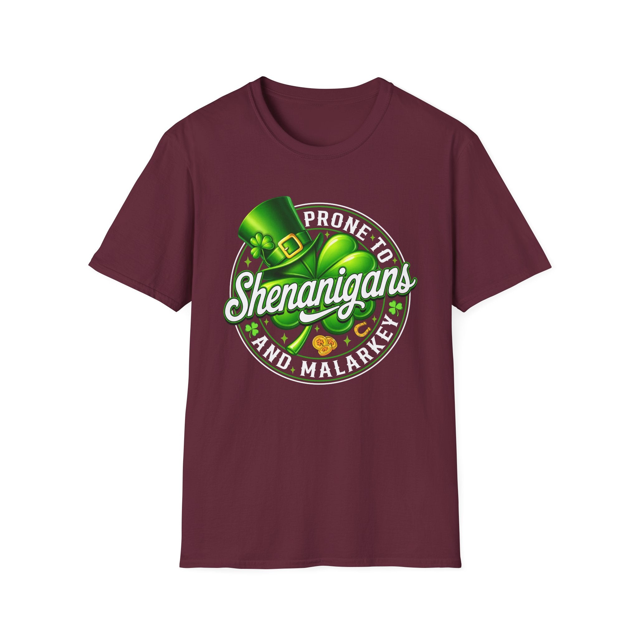Prone to Shenanigans and Malarkey T-Shirt | St. Patrick's Day Leprechaun Hat Shamrock