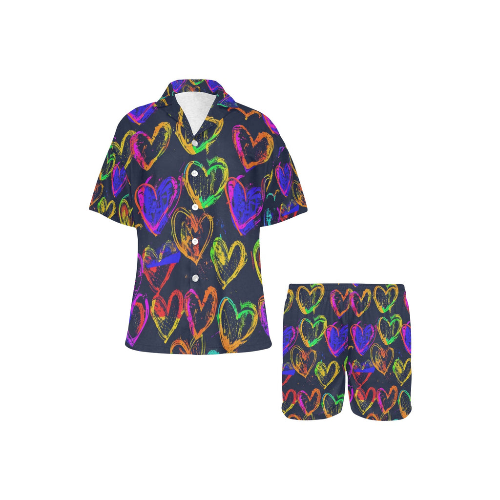 Crazy Heart Women's V-Neck Short Pajama Set Made in USA Free shipping