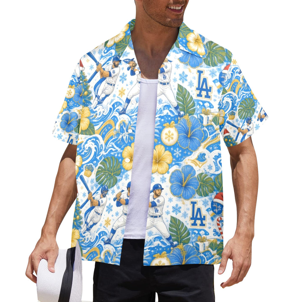 Dodgers Christmas Men's All Over Print Hawaiian Shirt Made In USA Ships to USA Only