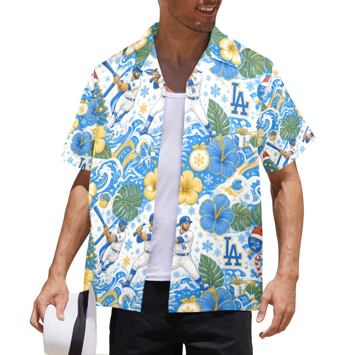 Dodgers Christmas Men's All Over Print Hawaiian Shirt Made In USA Ships to USA Only
