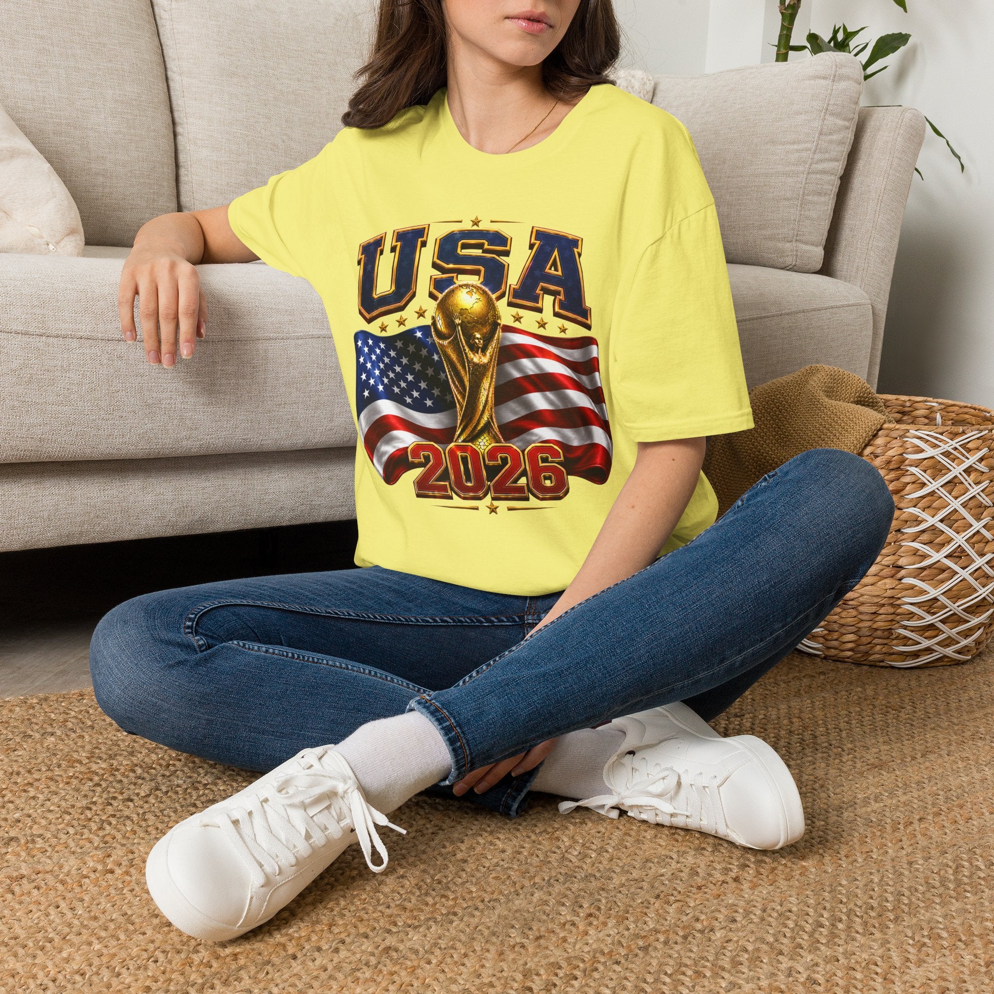 USA World Cup 2026 Soccer T-Shirt – American Flag & Trophy Design