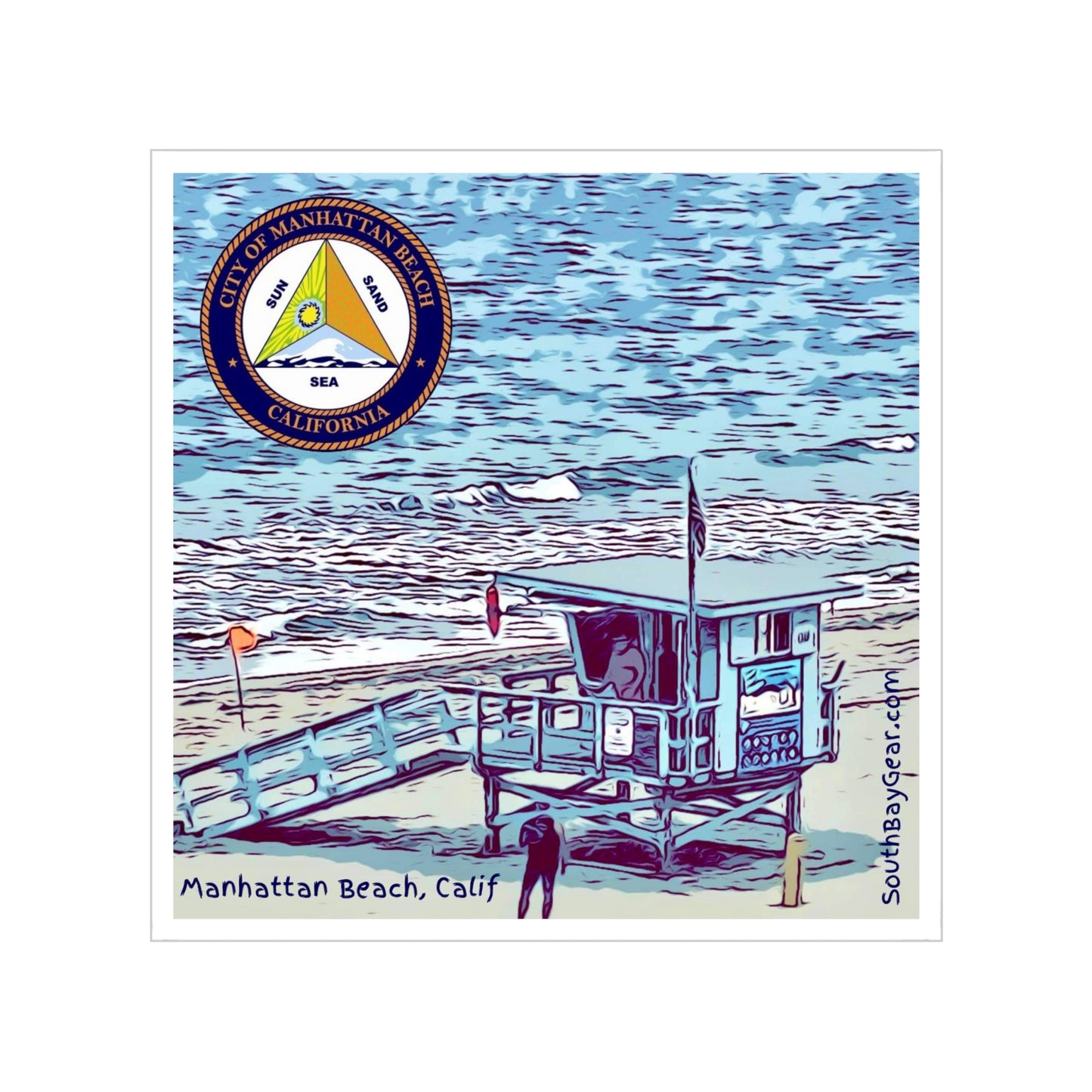 Manhattan Beach Lifeguard Stand Transparent Outdoor Stickers, Square, 1pc