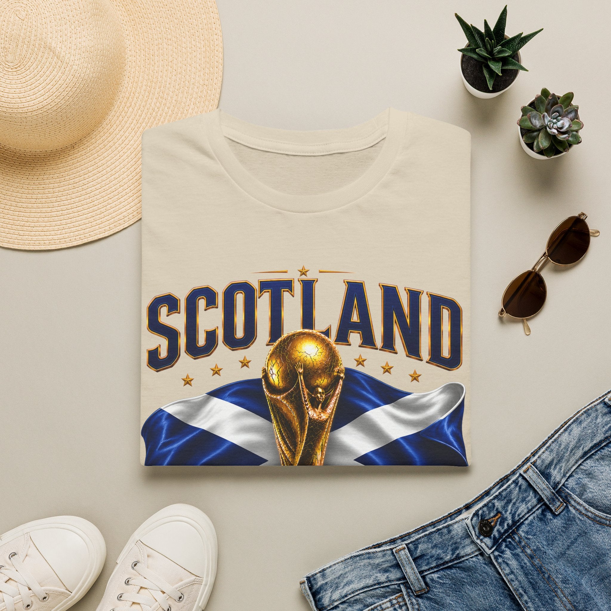 Scotland 2026 World Cup Soccer T-Shirt — Scottish Flag & Trophy Football Tee
