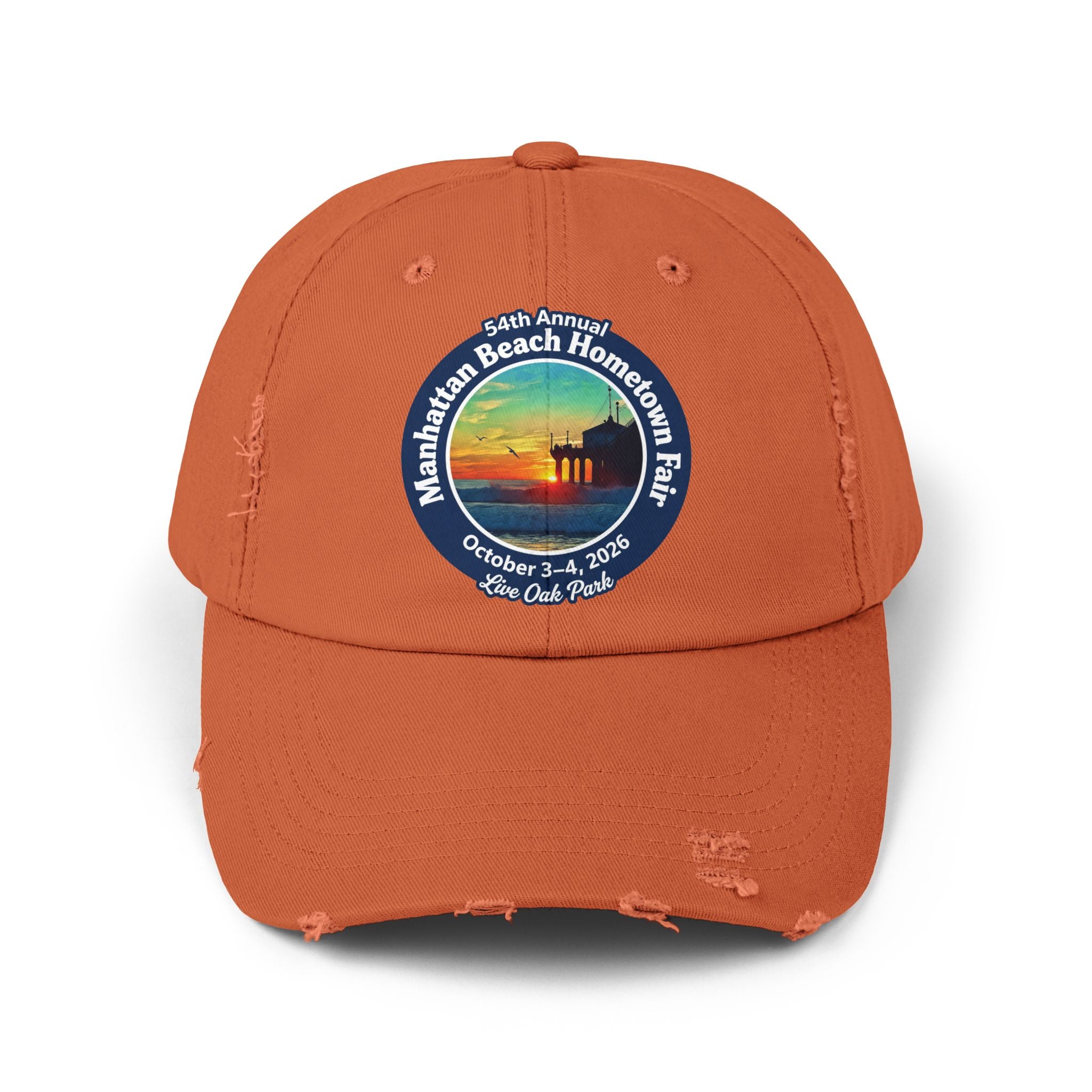 Distressed Baseball Cap - Manhattan Beach Hometown Fair 2026 Sunset Logo