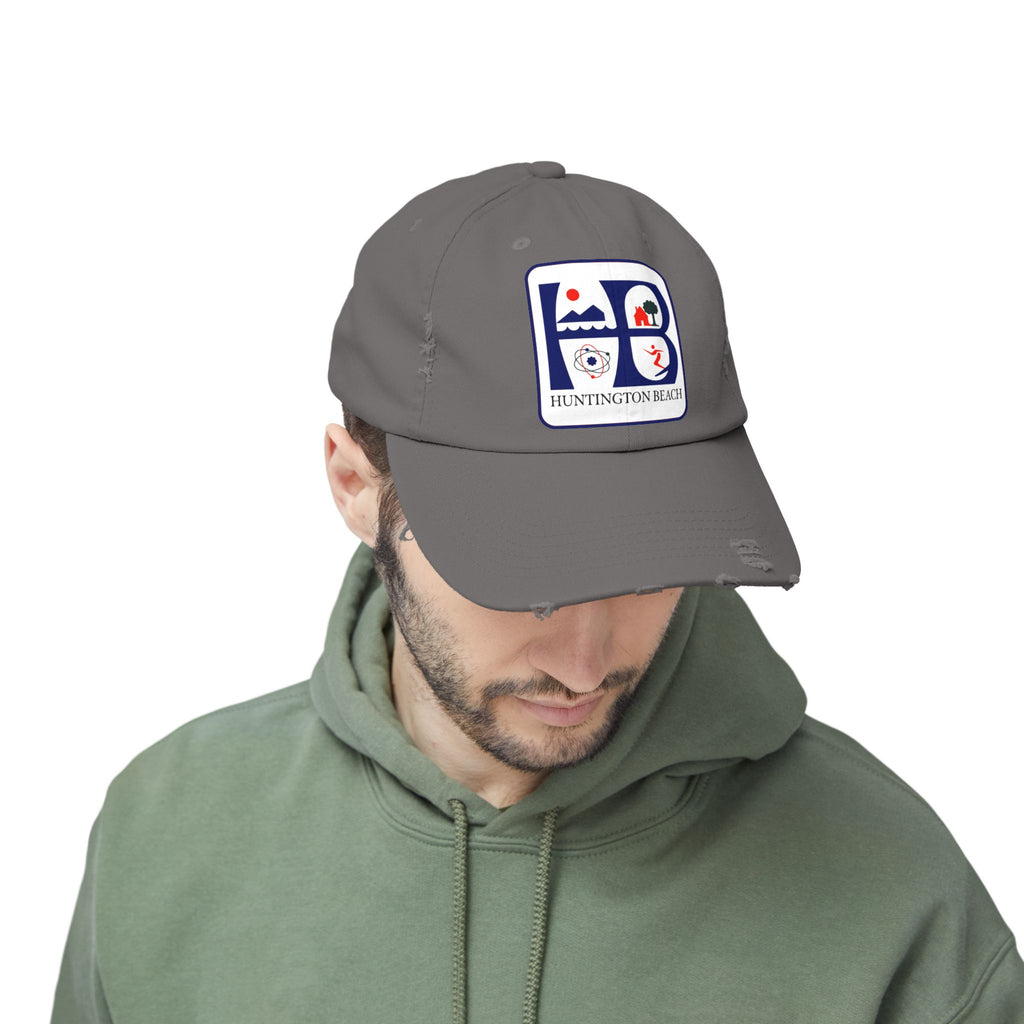 Huntington Beach Distressed Mom and Dad Hat — Vintage Surf & Coastal Patch Cap