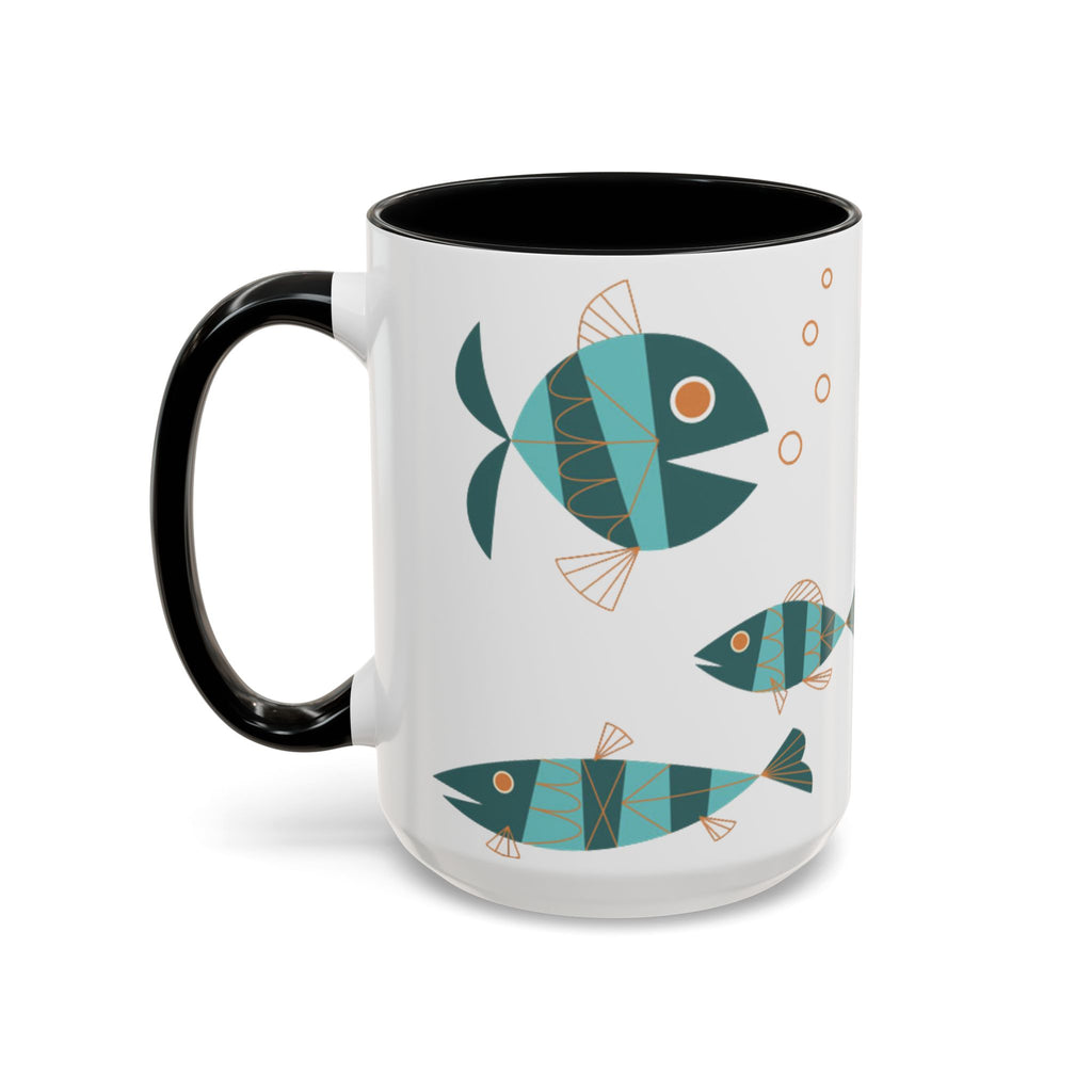 Metlox Pottery Teal Geometric Fish Mug | Accent Coffee Mug