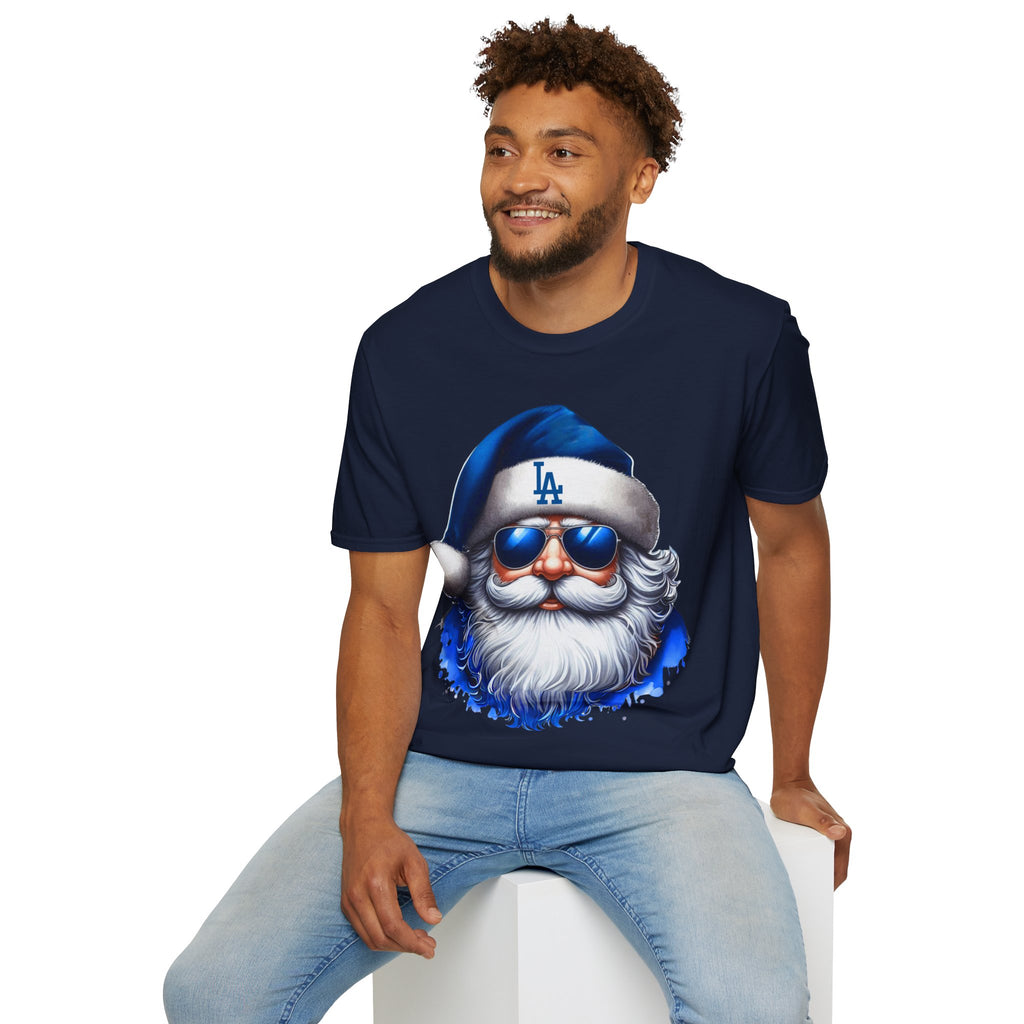 LA Dodgers Blue Santa T-Shirt — Cool Sunglasses Holiday Tee