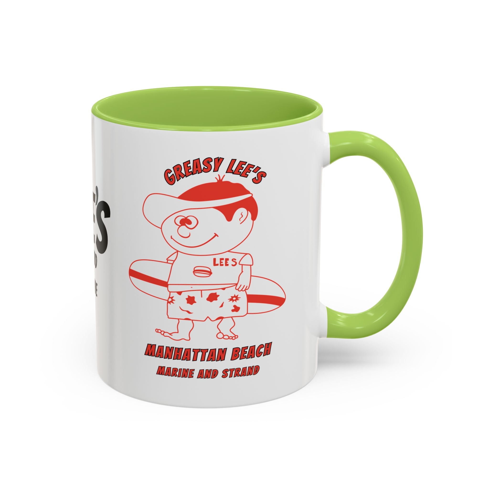 Greasy Lee's Surfer Logo Mug | Marine and Strand Manhattan Beach Old School  Accent Coffee Mug 11oz 15oz