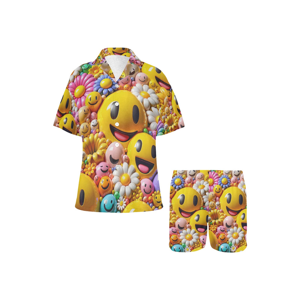 Emoji Smiles Women's V-Neck Short Pajama Set Made in USA Free shipping