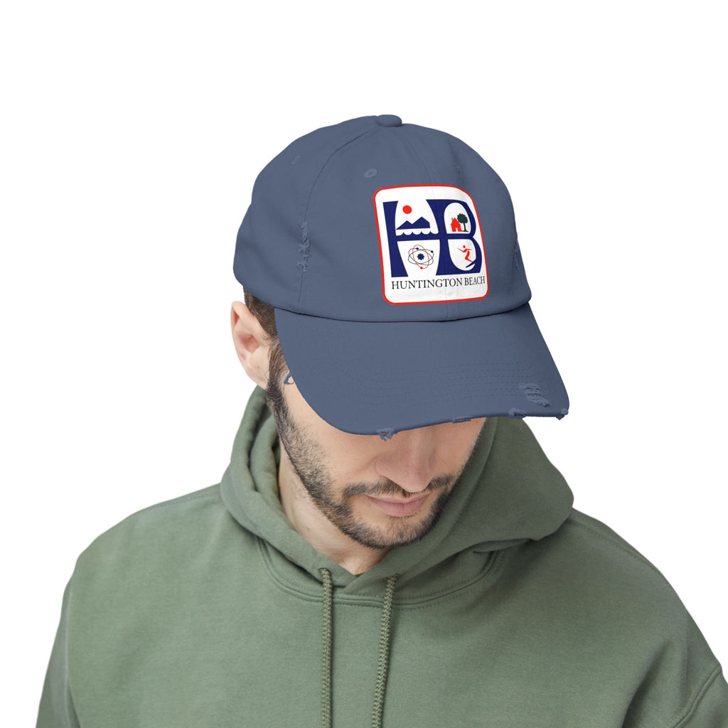 Huntington Beach Distressed Mom and Dad Hat — Vintage Surf & Coastal Patch Cap