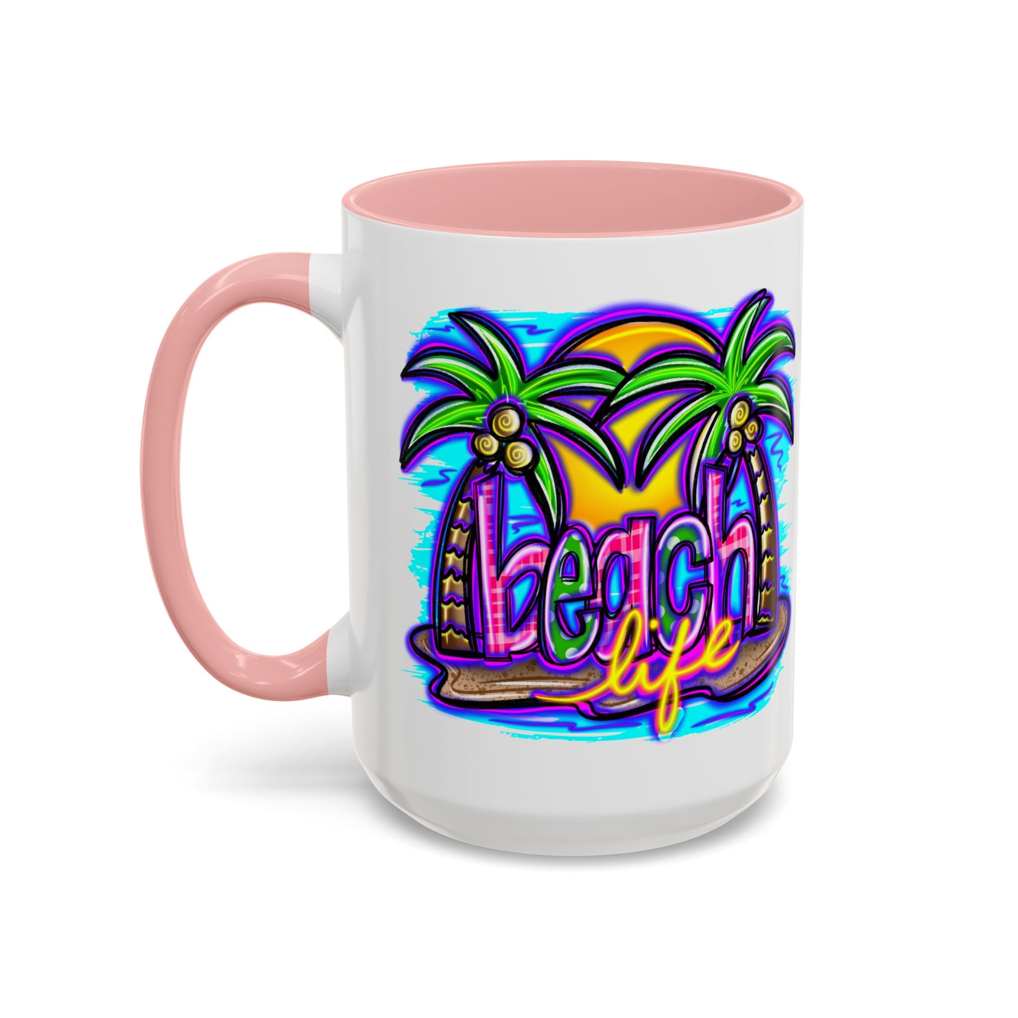Beach Life Coffee Mug — Tropical Palm Sunset Accent Mug (11/15oz)