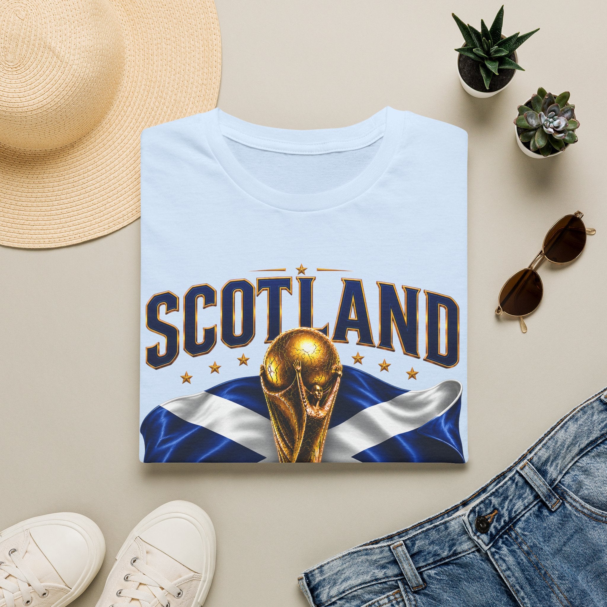 Scotland 2026 World Cup Soccer T-Shirt — Scottish Flag & Trophy Football Tee
