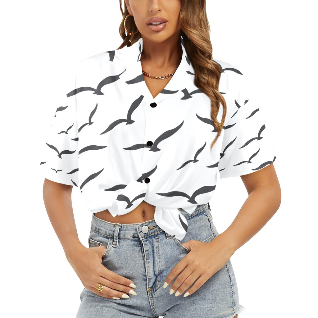 Ocean Birds Women's All Over Print Shirt lite gray （Made in USA，Ships to USA Only）Free Shipping