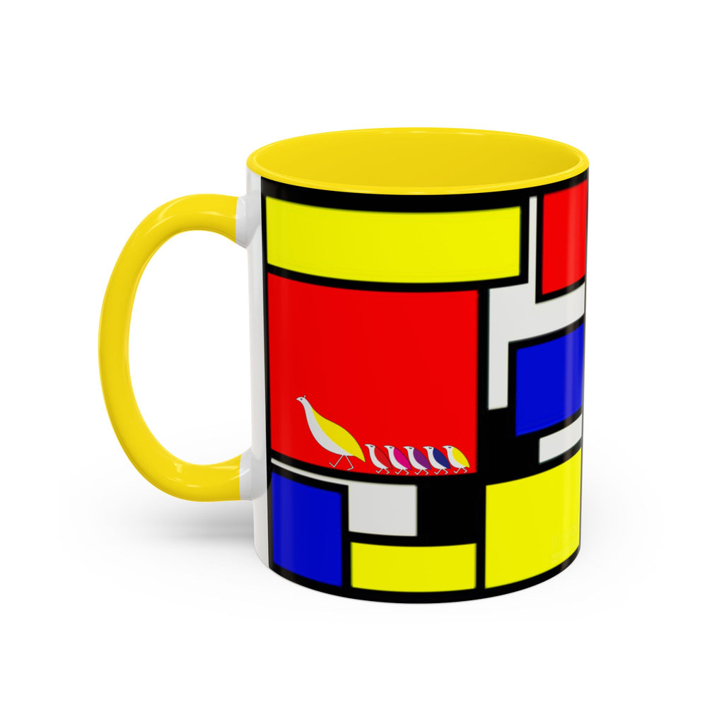 IKIYK School Bus Mondrian Style Geometric Pattern Mug | Accent Coffee Mug 11oz 15oz 1970s