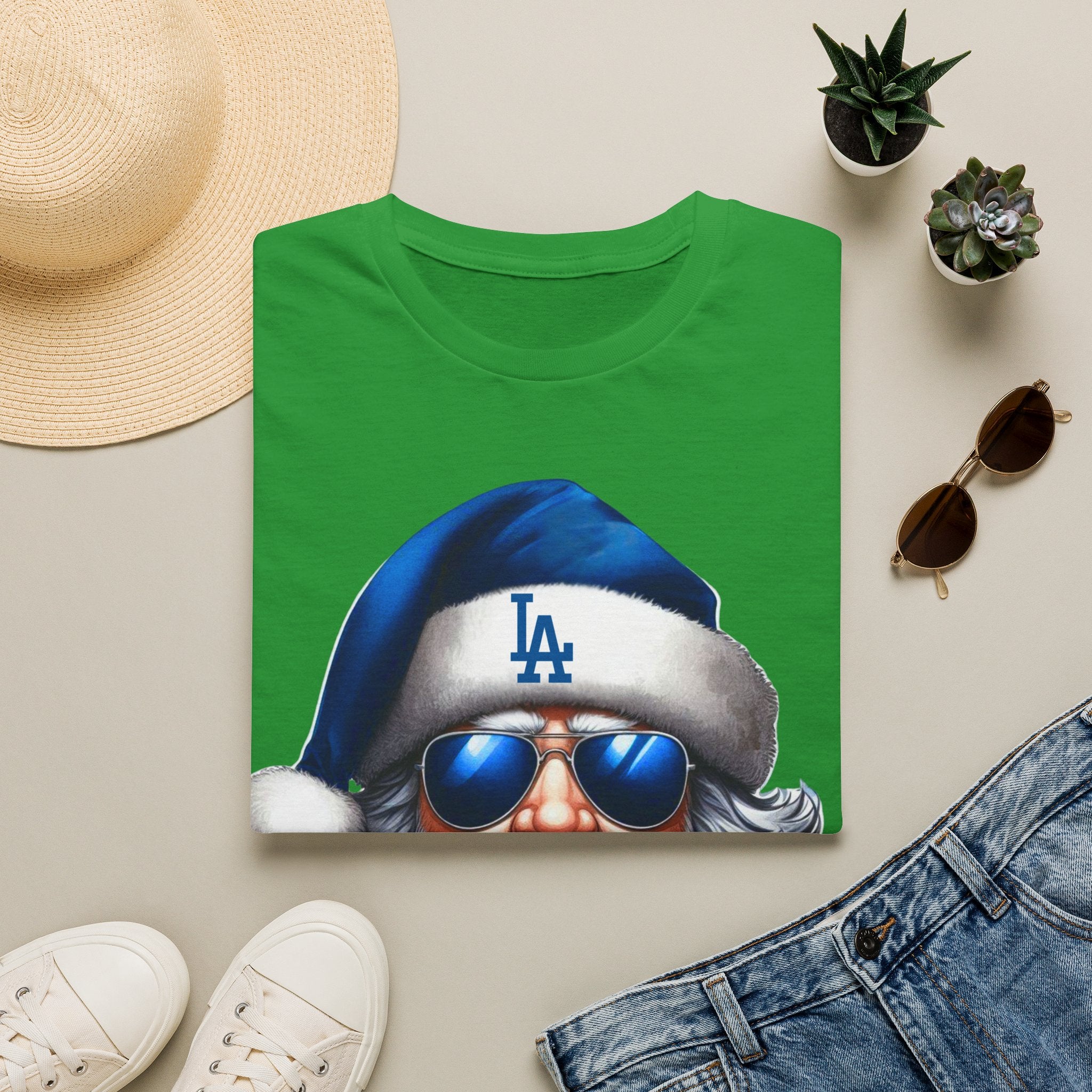 LA Dodgers Blue Santa T-Shirt — Cool Sunglasses Holiday Tee