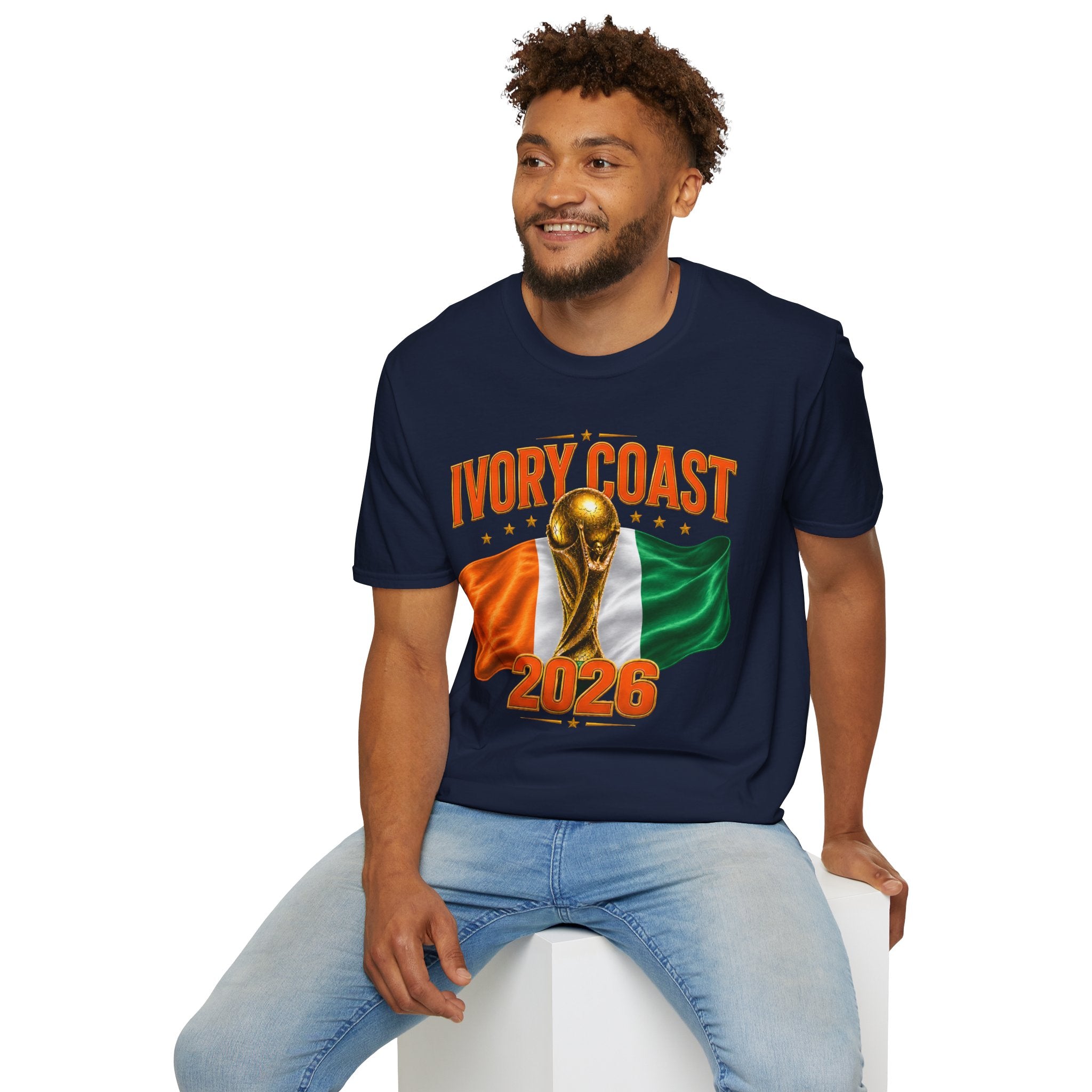 Ivory Coast 2026 World Cup T‑Shirt — FIFA Trophy & Flag Soccer Fan Tee