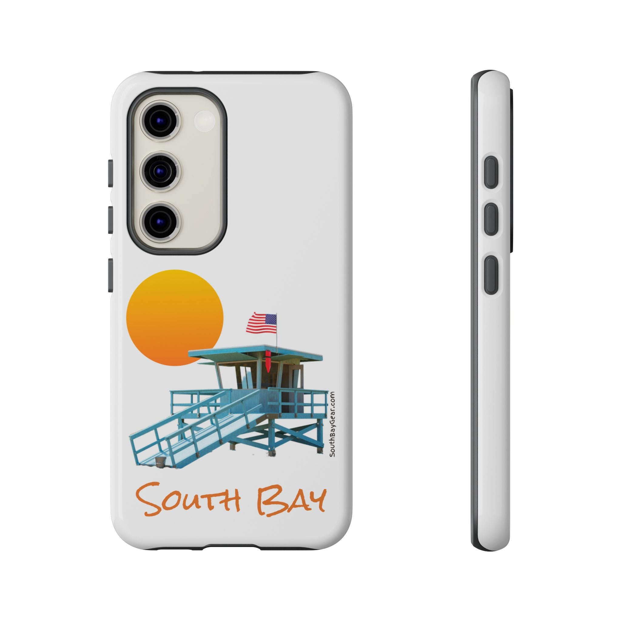 South Bay Lifeguard Stand with American Flag Tough Phone Cases