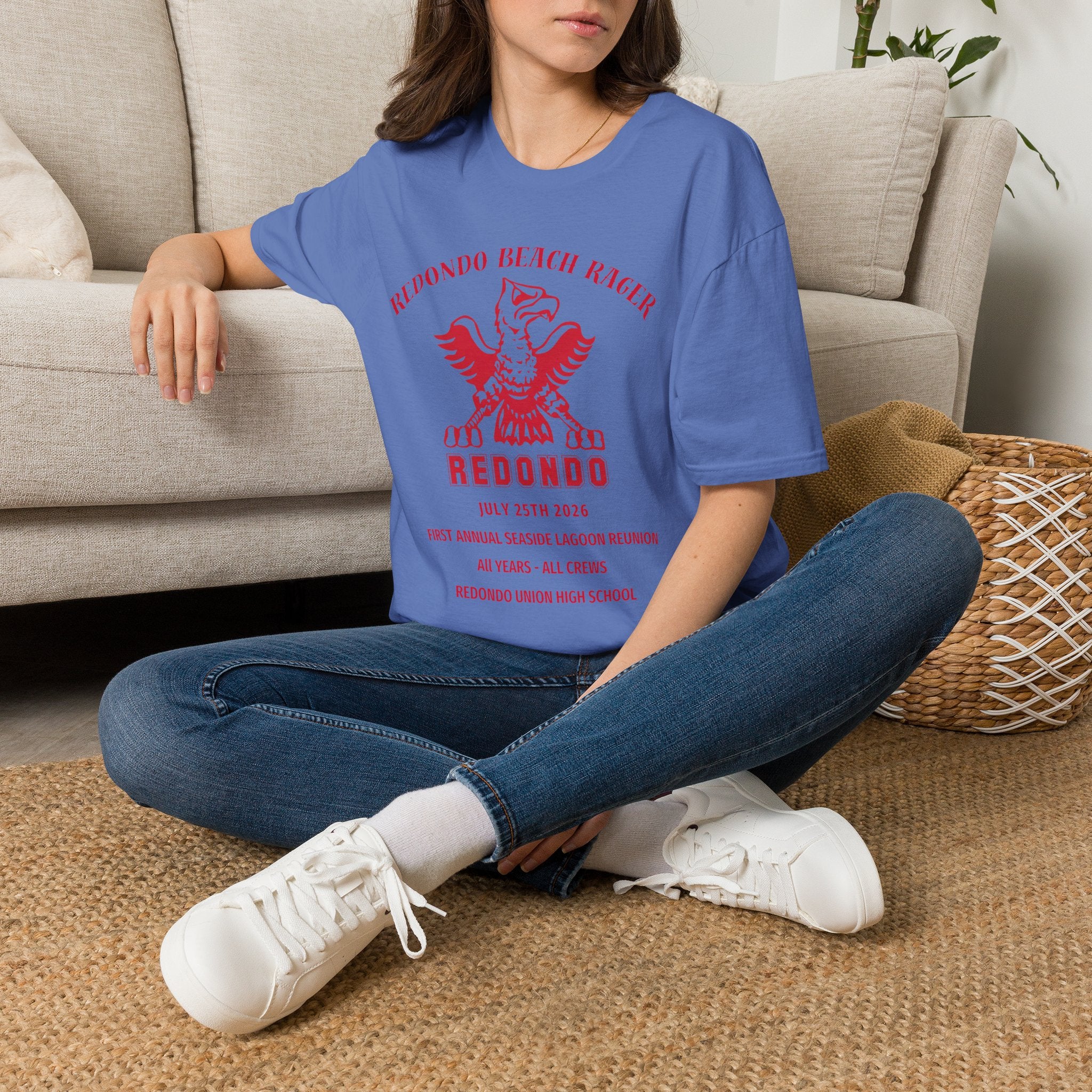Redondo Beach Rager T-Shirt — Vintage School Spirit Graphic Tee - First Annual All Class Reunion 7-25-26 at Seaside Lagoon Redondo Beach