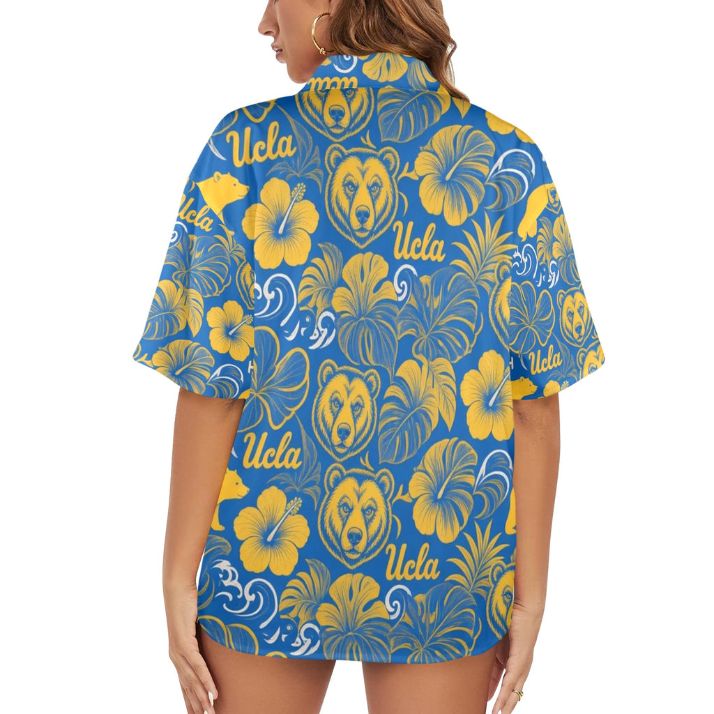 UCLA Women's All Over Print Hawaiian Shirt （Made in USA Ships to USA Only）